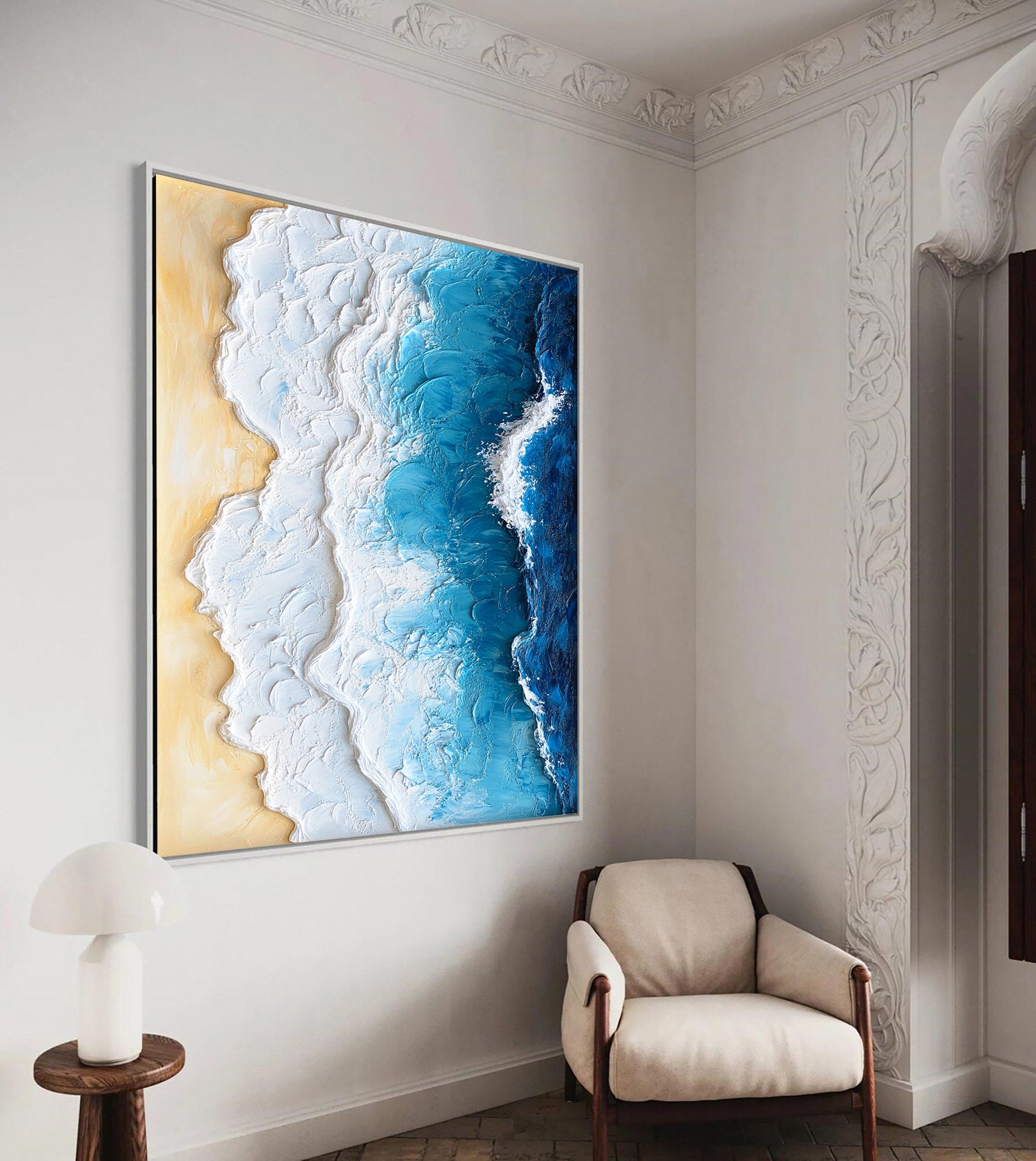 Large Textured Ocean Wave Artwork for Sophisticated Interior Design #OP 028