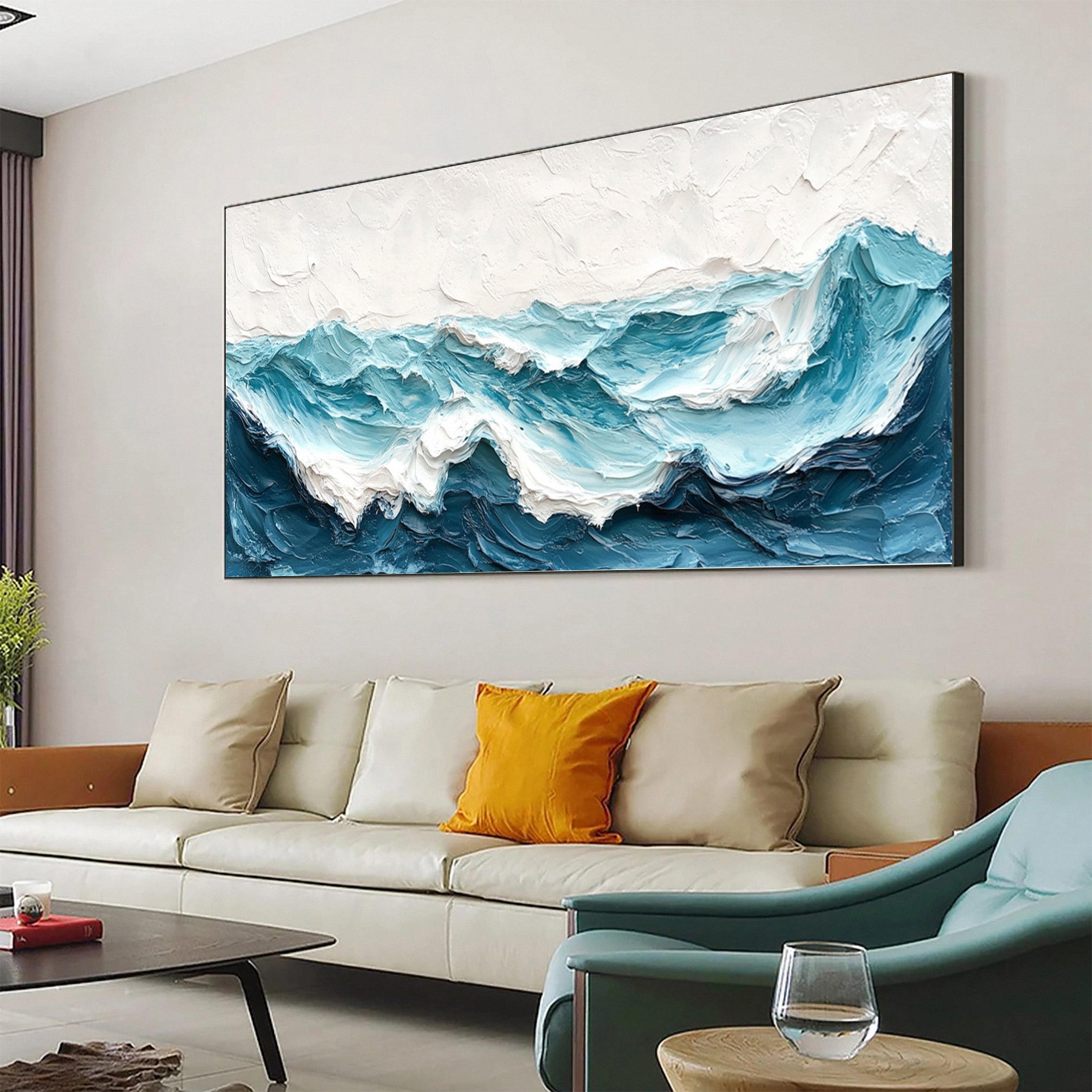 Large Abstract Seascape Canvas Textured Waves for Elegant Interiors #OP 021