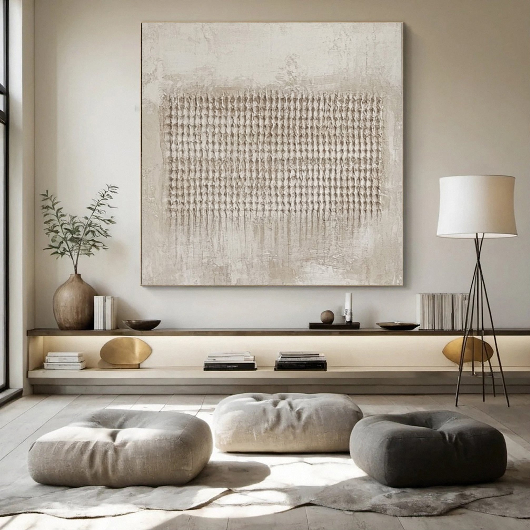 Wabi Sabi Neutral Painting with Repeated Tactile Lines #BGA 313