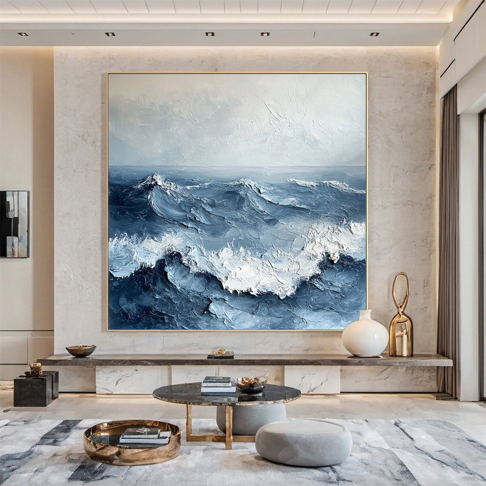 Luxury Ocean Wave Art with 3D Textured Finish for Upscale Homes #OP 036