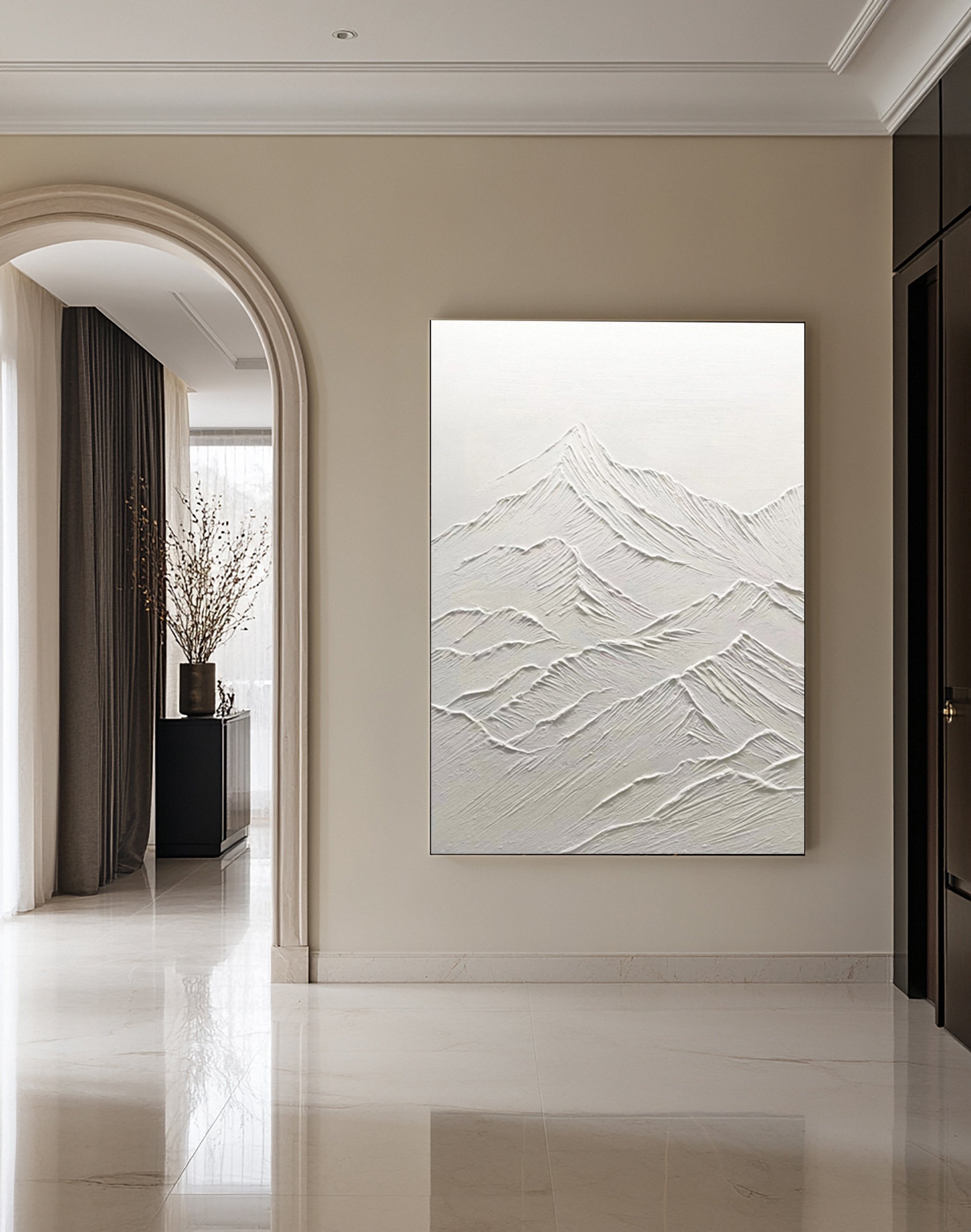 Modern Abstract Canvas with Textured White Ridges and Valleys #BGA 344