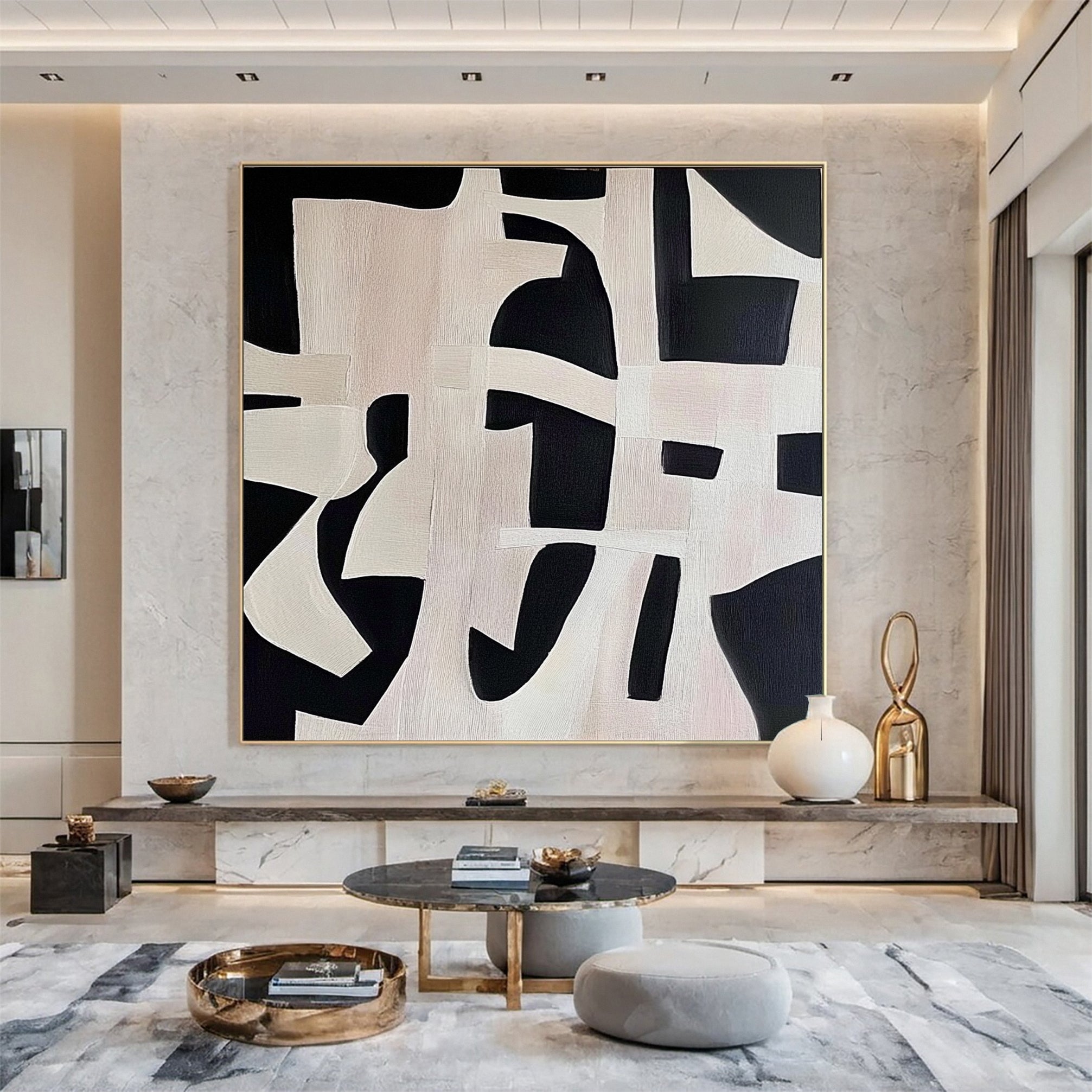 Monochrome Geometry Modern Art Canvas #BWA 016