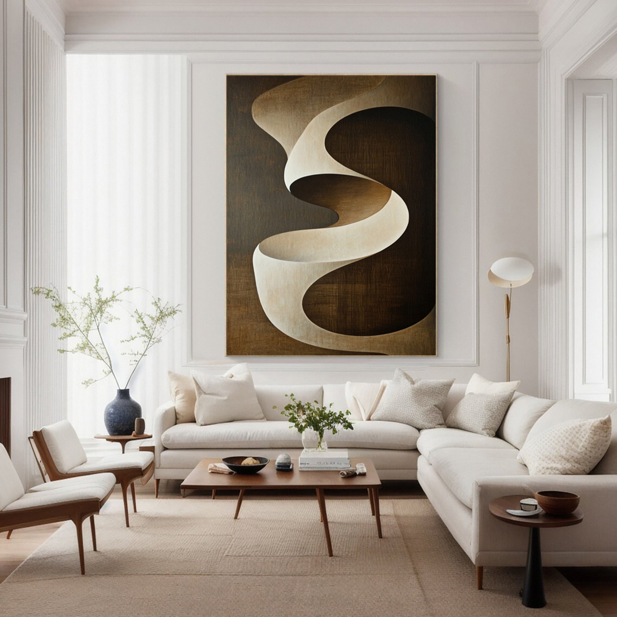 Quiet Motion: Minimalist Abstract with Gentle Brown Swirl #BGA 296