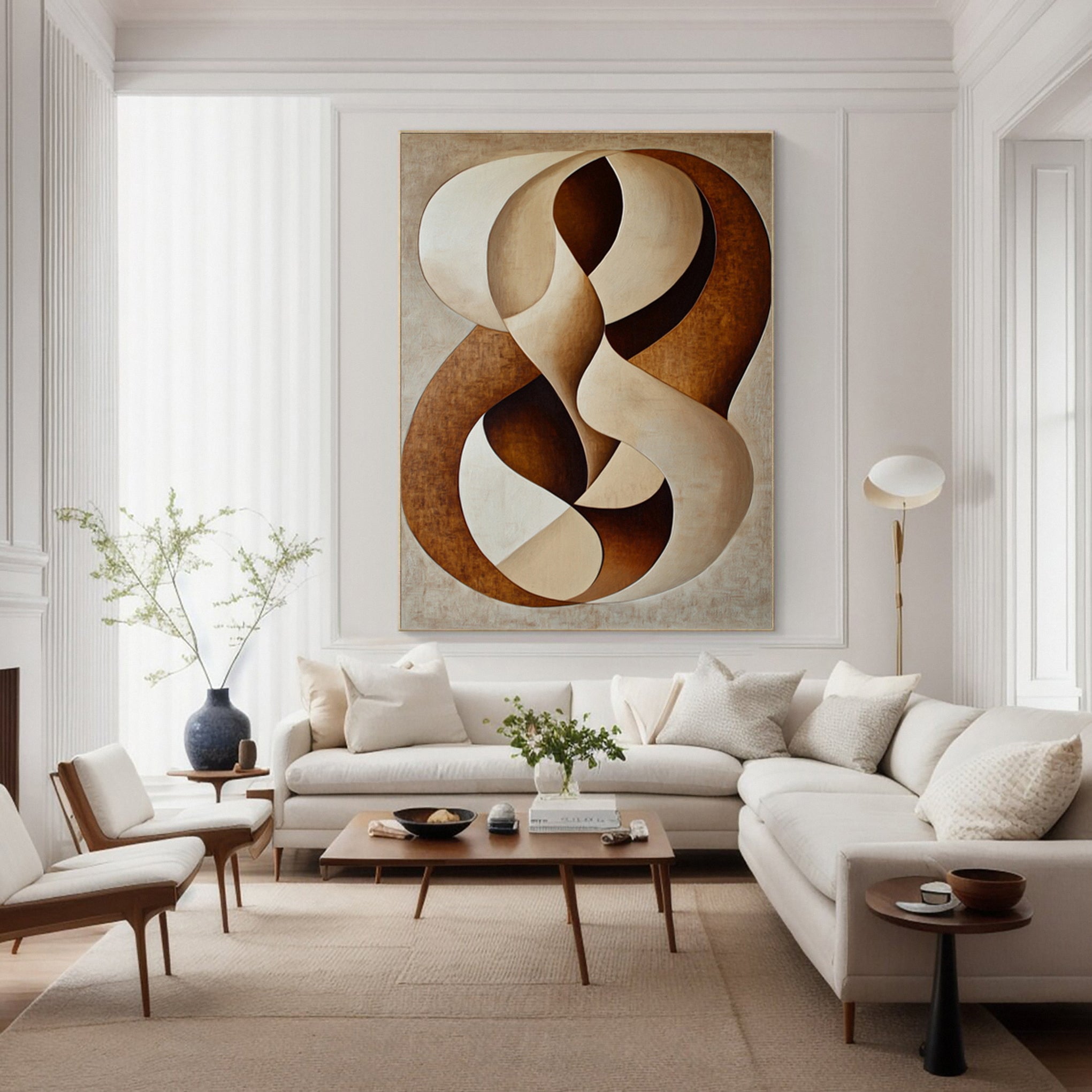 Neutral Flow: Modern Abstract with Interlocking Organic Shape #BGA 295