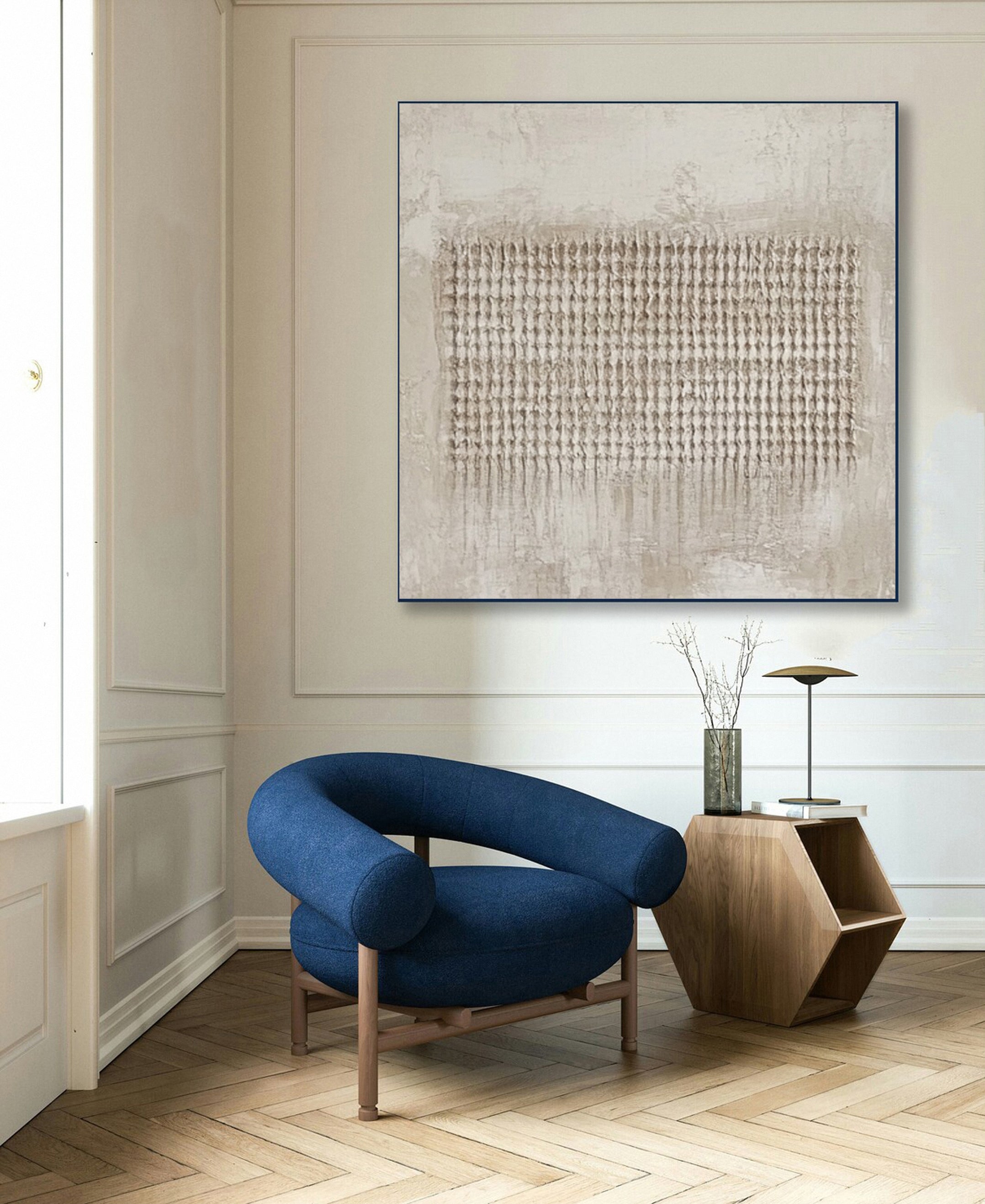 Wabi Sabi Neutral Painting with Repeated Tactile Lines #BGA 313