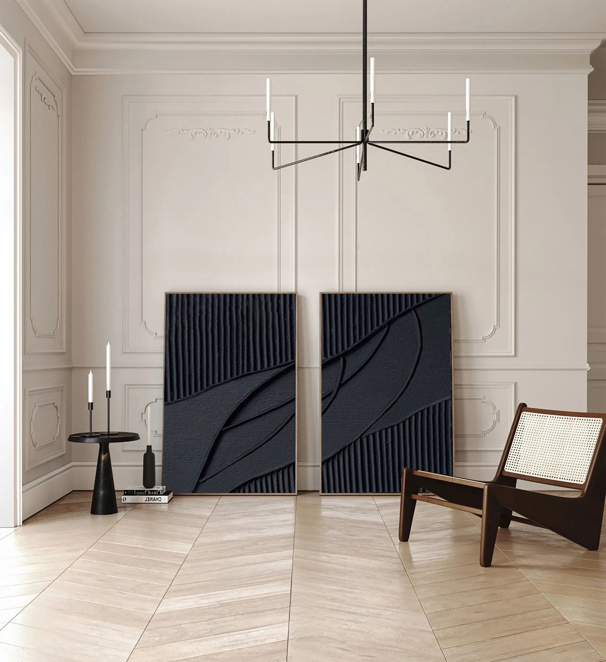 Monochrome Elegance Textured Black Abstract Wall Art Set Of 2 #BMS 009