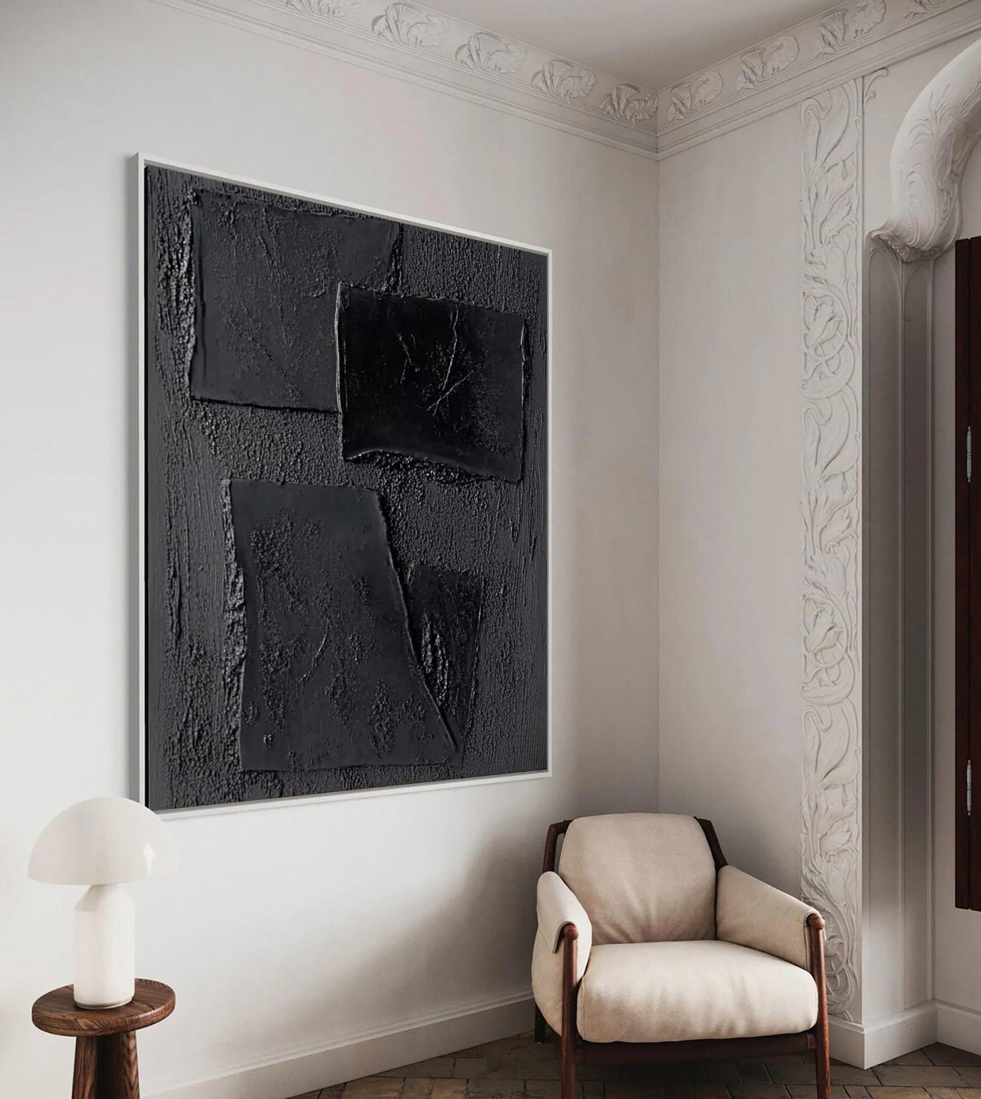 Monochrome Elegance Textured Black Abstract Wall Art #BM 127