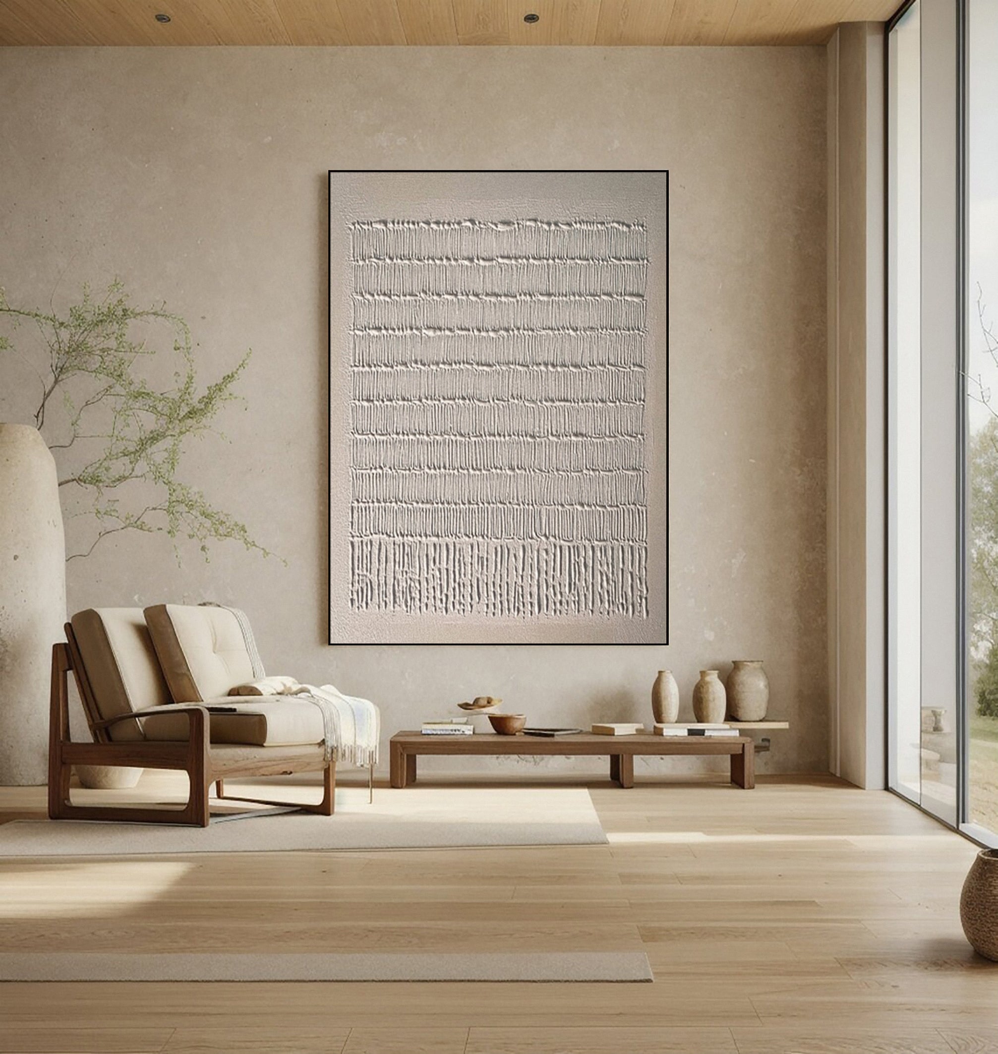 Contemporary Neutral Painting with Repeated Vertical Impasto #BGA 307