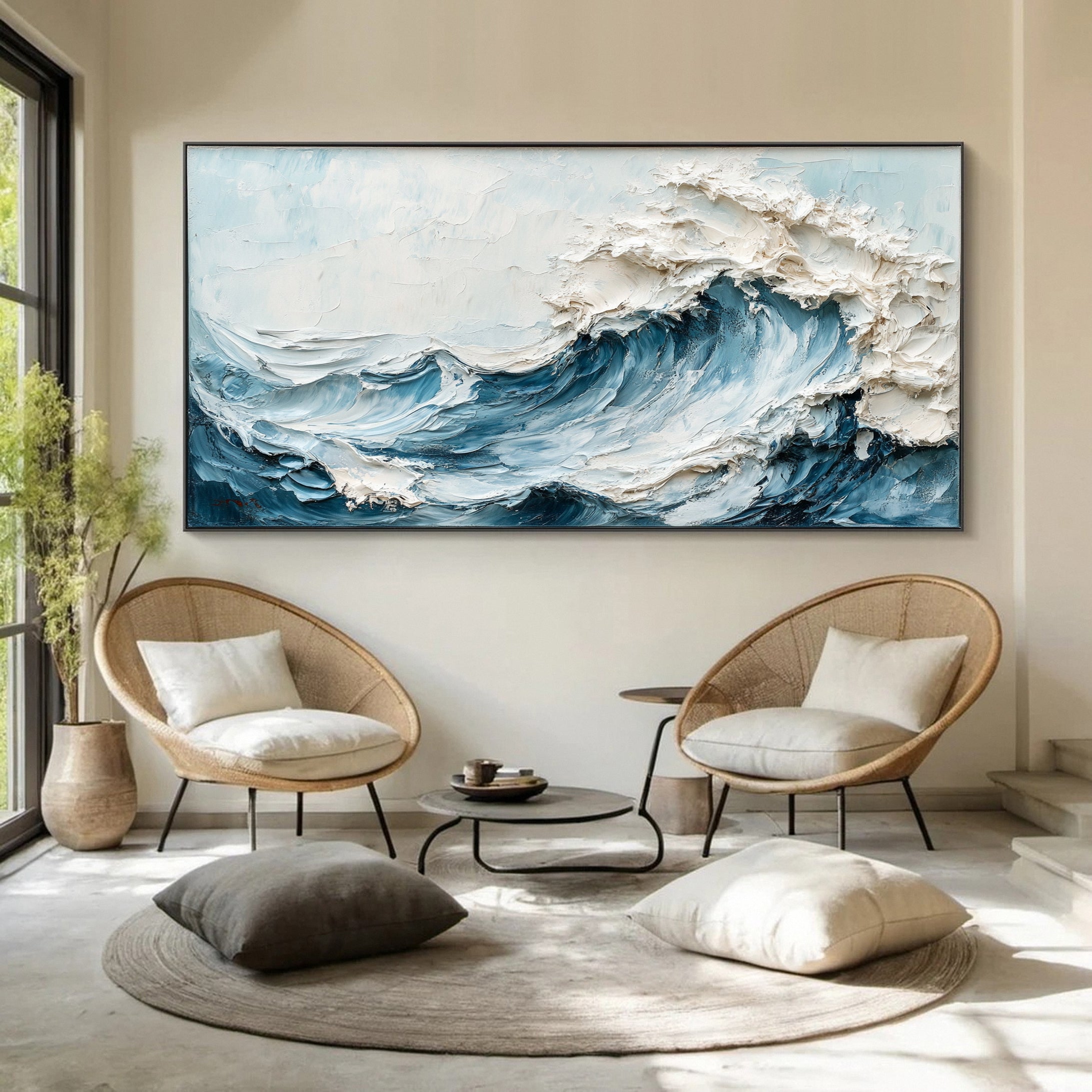 Marine Elegance Luxurious Blue Waves Oil Canvas for Modern Interiors #OP 008
