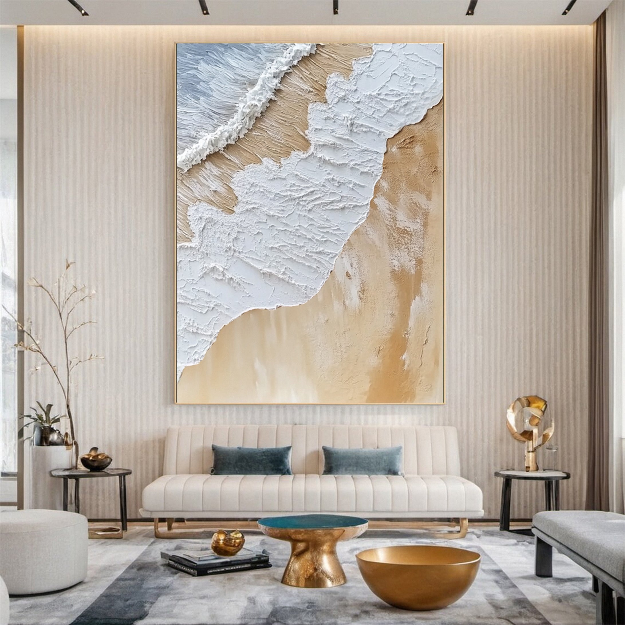 Large Textured Ocean Wave Artwork for Sophisticated Interior Design #OP 027