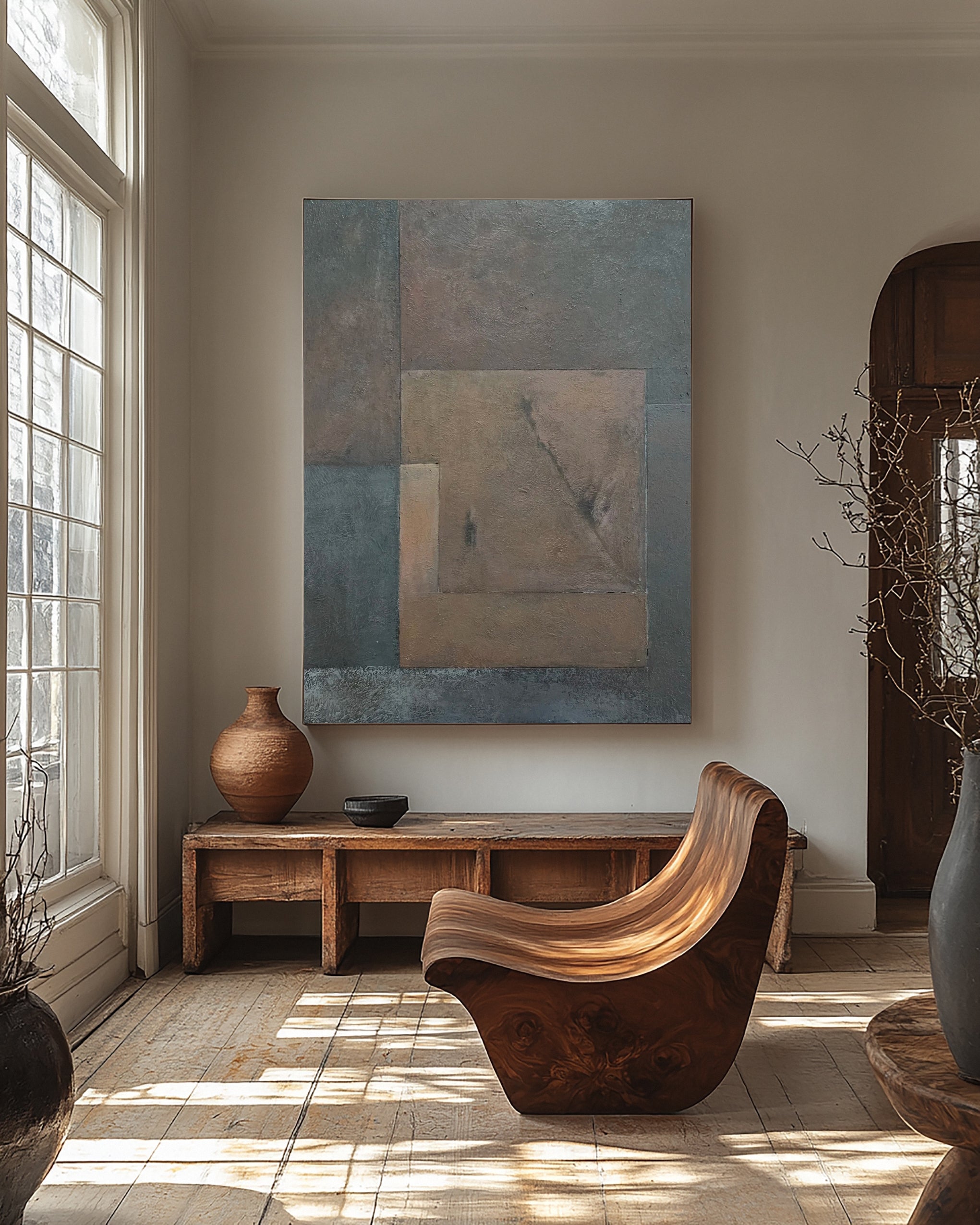 Wabi Sabi Art with Muted Toned Imperfect Geometric Shapes #BGA 314
