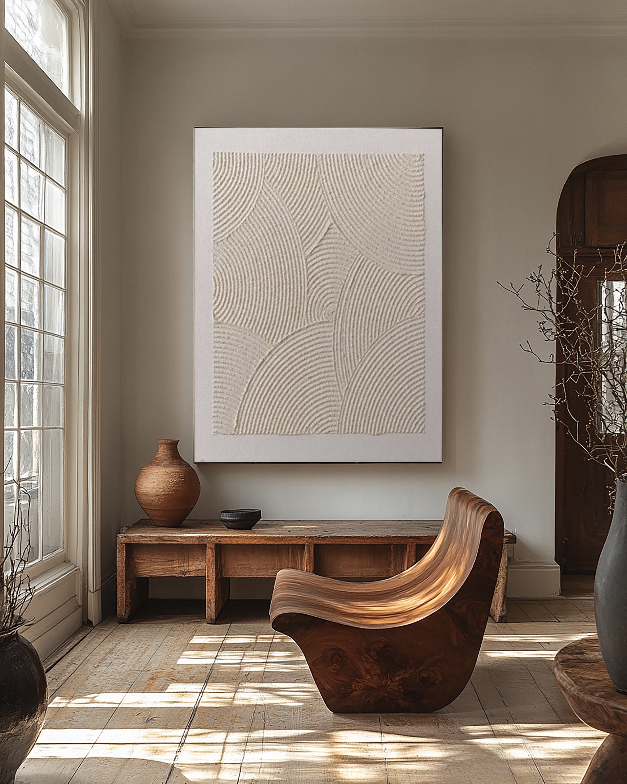 Minimalist Neutral Art with Textured Emanating Curves #BGA 315