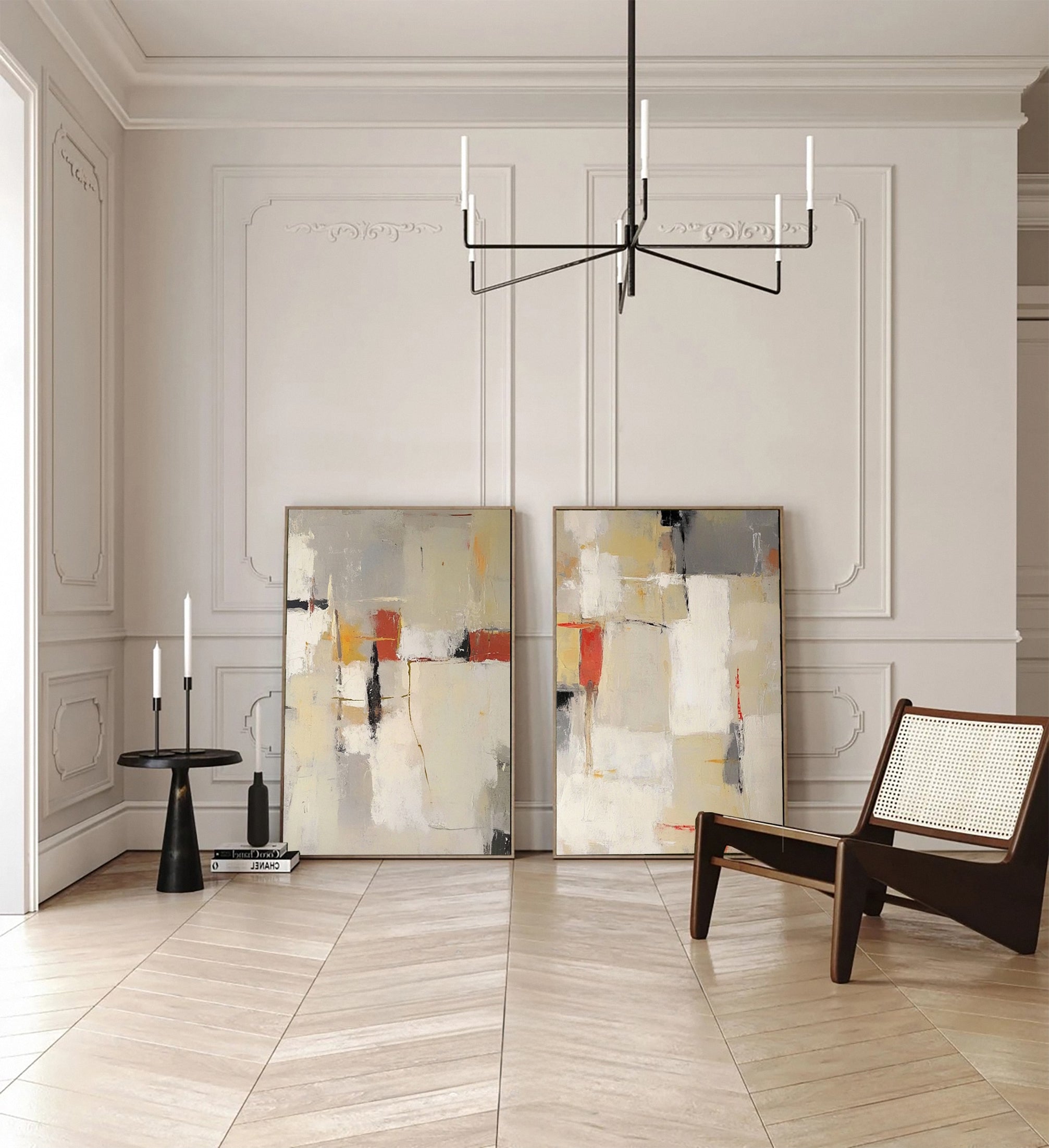 Neutral Palette Abstract Art with Vibrant Accents Canvas Set Of 2 #BBA 087