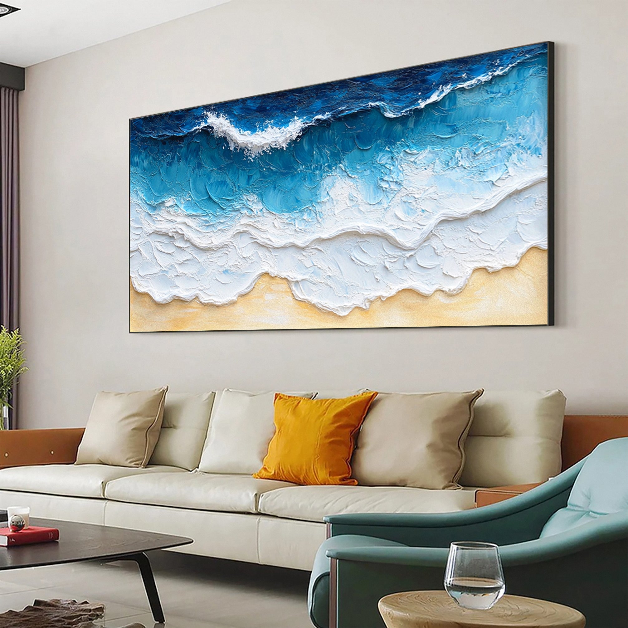 Large Abstract Seascape Canvas Textured Waves for Elegant Interiors #OP 022