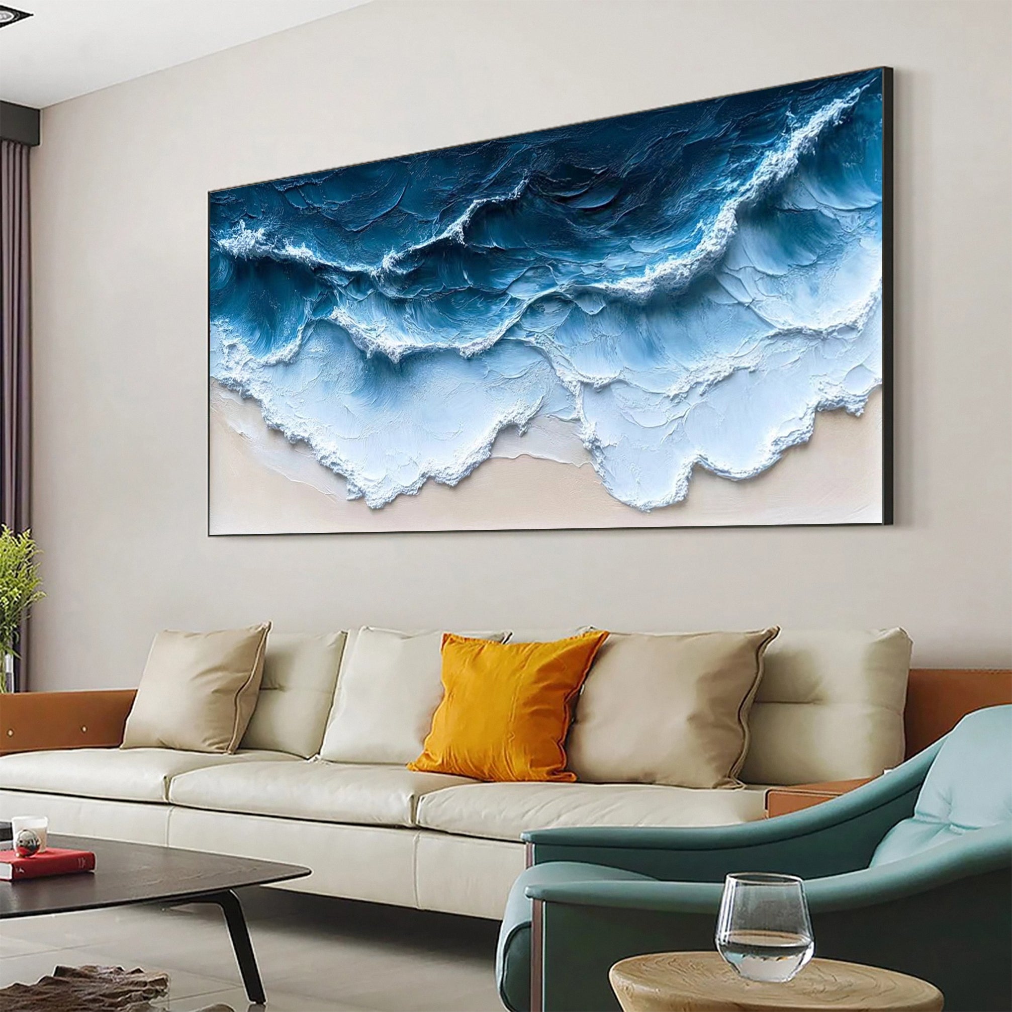 Coastal Serenity Textured Ocean Waves Oil Painting for Living Room #OP 004