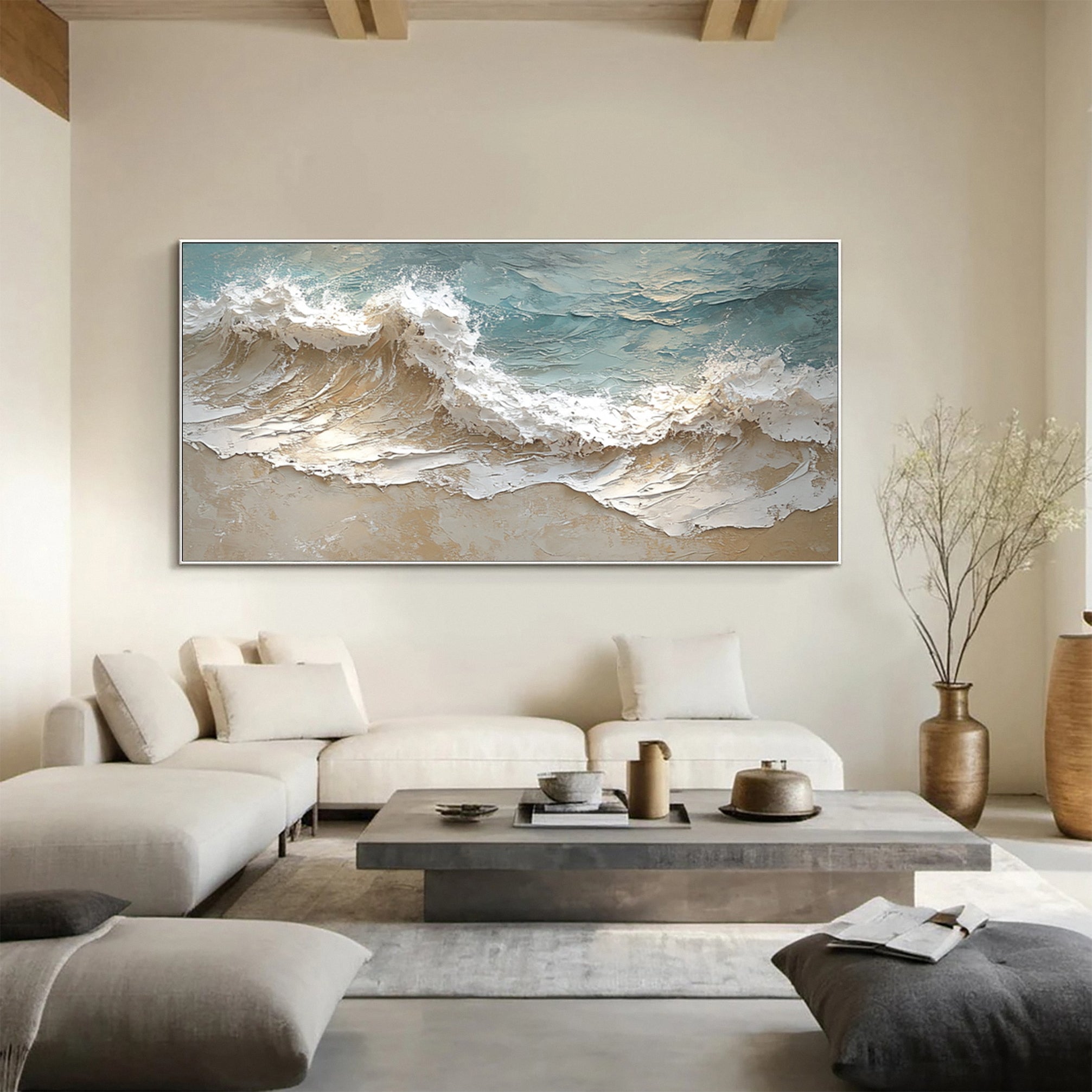 Coastal Abstract Wall Art Oversized Wave Painting Home #WG 037