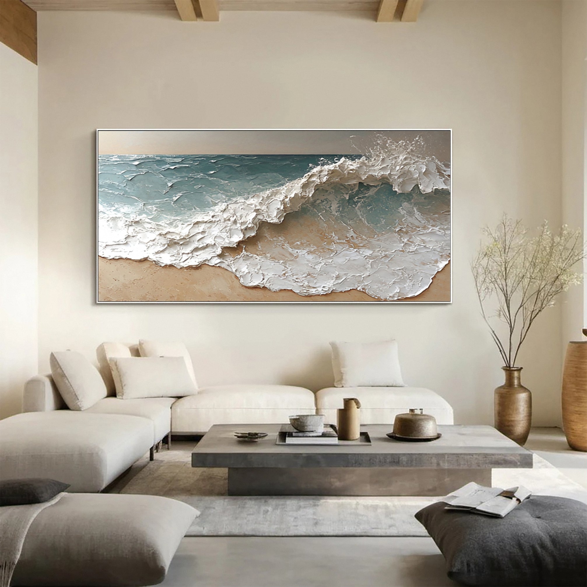 Modern Textured Ocean Landscape Painting Living Room #WG 038
