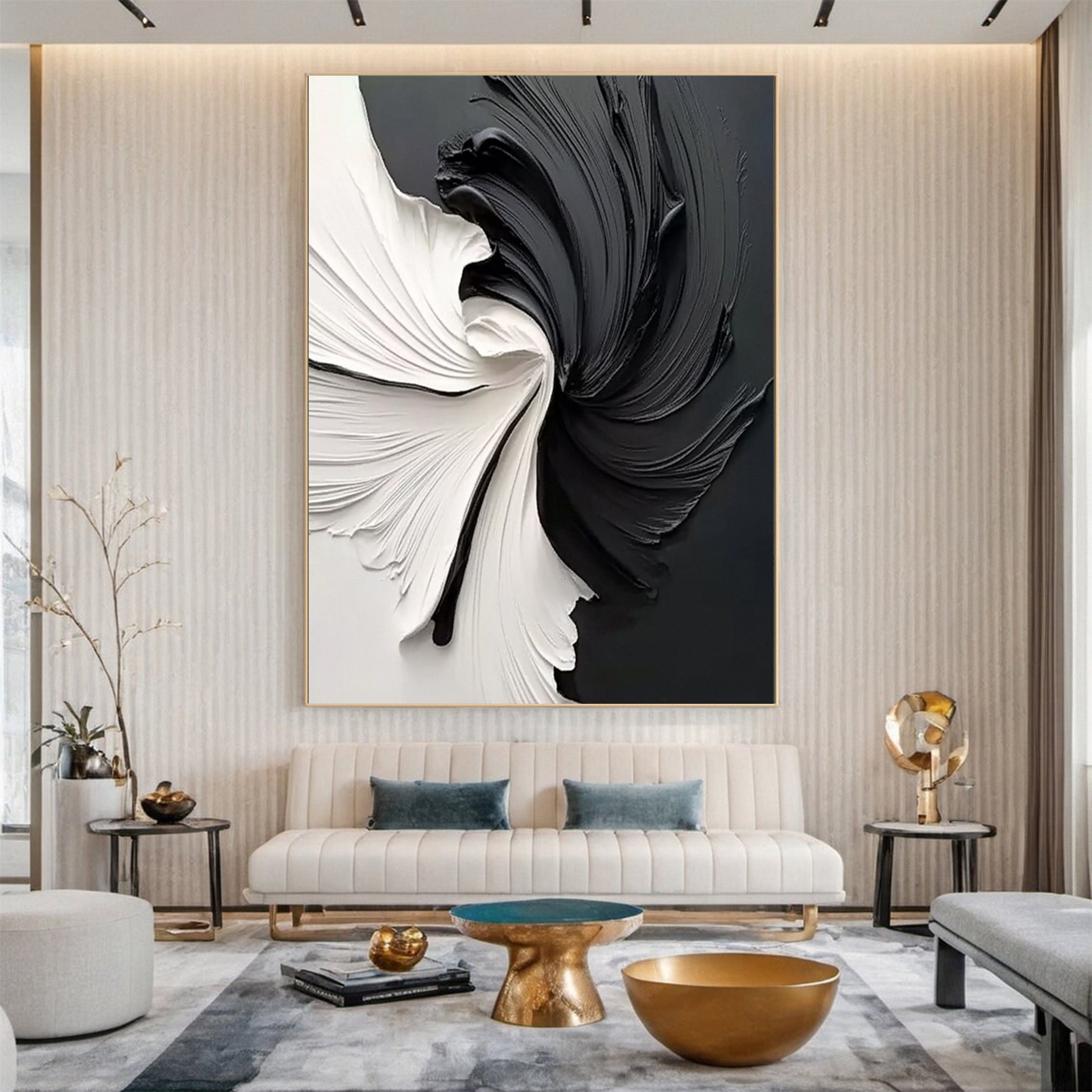 Black and White Vortex Abstract Textured Art Painting #BM 133