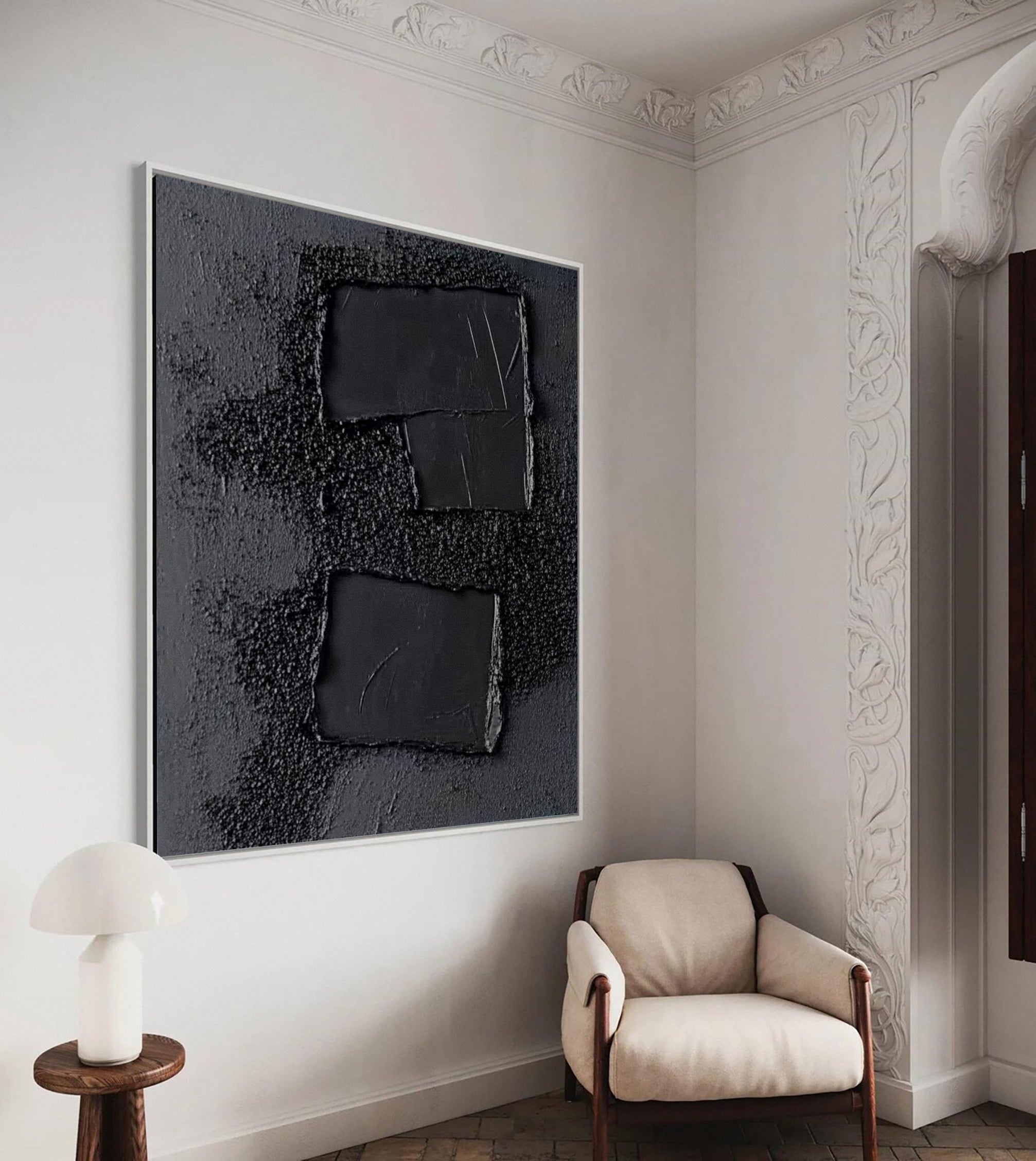 Monochrome Elegance Textured Black Abstract Wall Art #BM 126