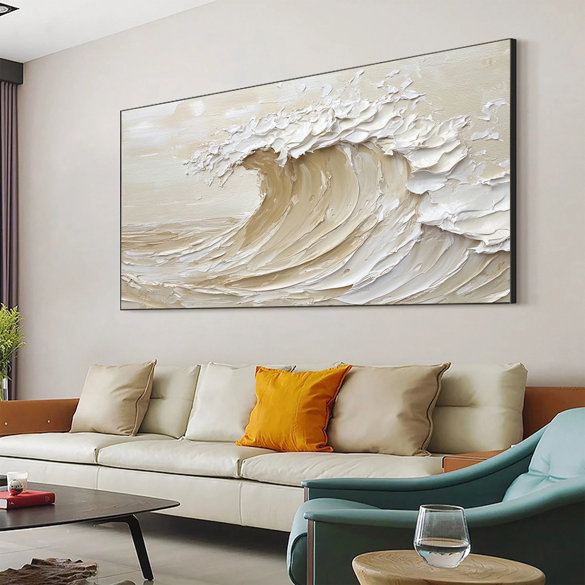 Large Abstract Seascape Canvas Textured Waves for Elegant Interiors #OP 033