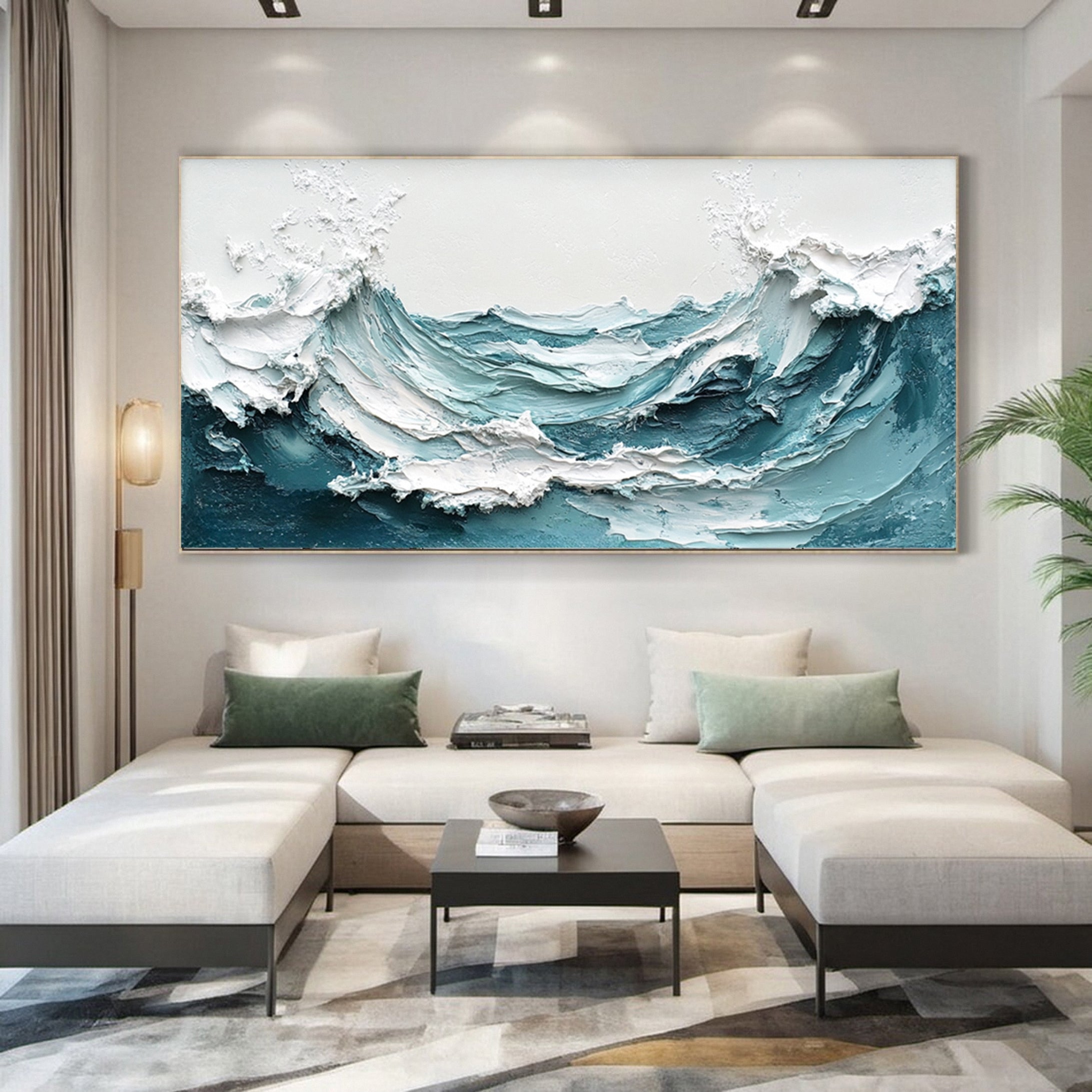 Marine Elegance Luxurious Blue Waves Oil Canvas for Modern Interiors #OP 009