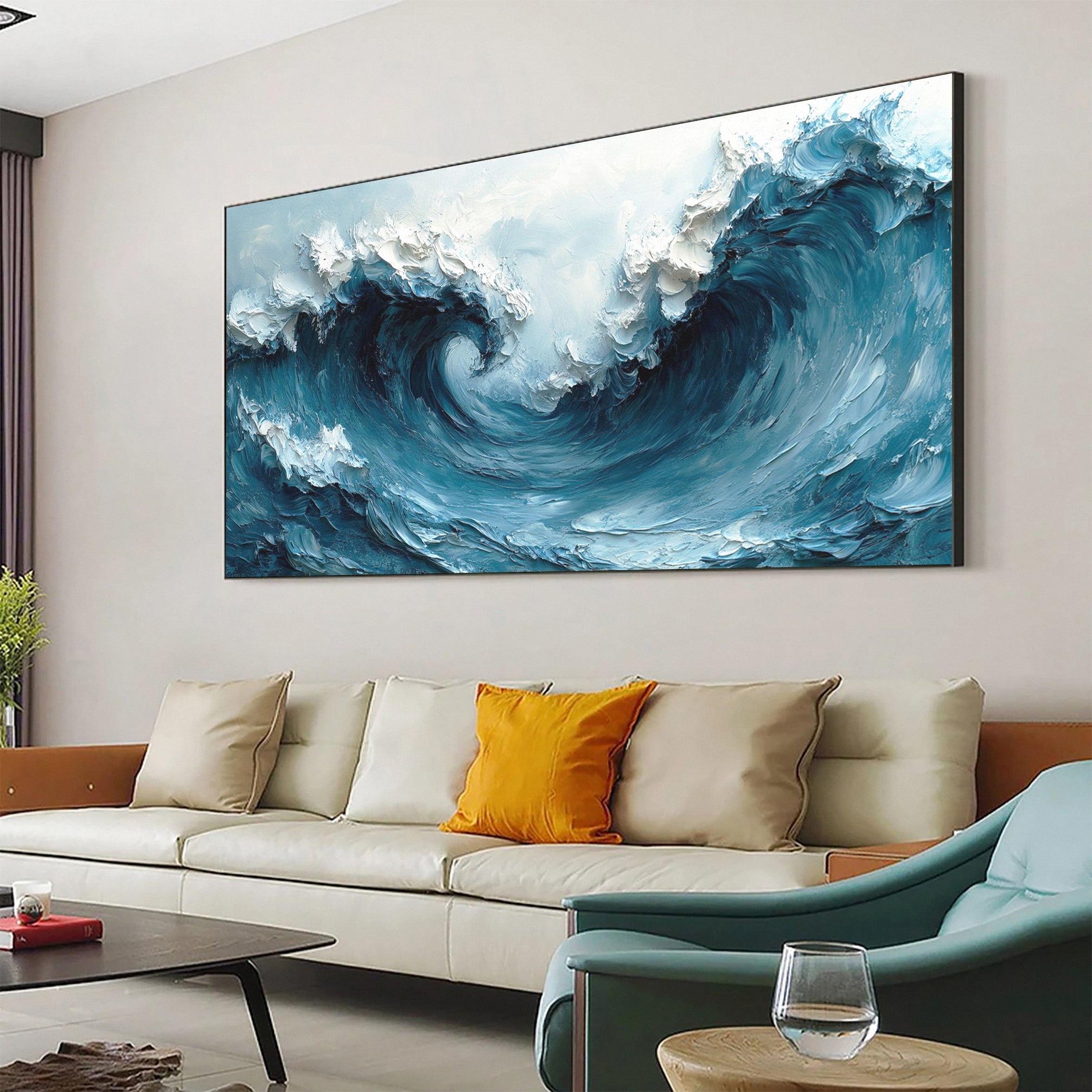 Large Abstract Seascape Canvas Textured Waves for Elegant Interiors #OP 020