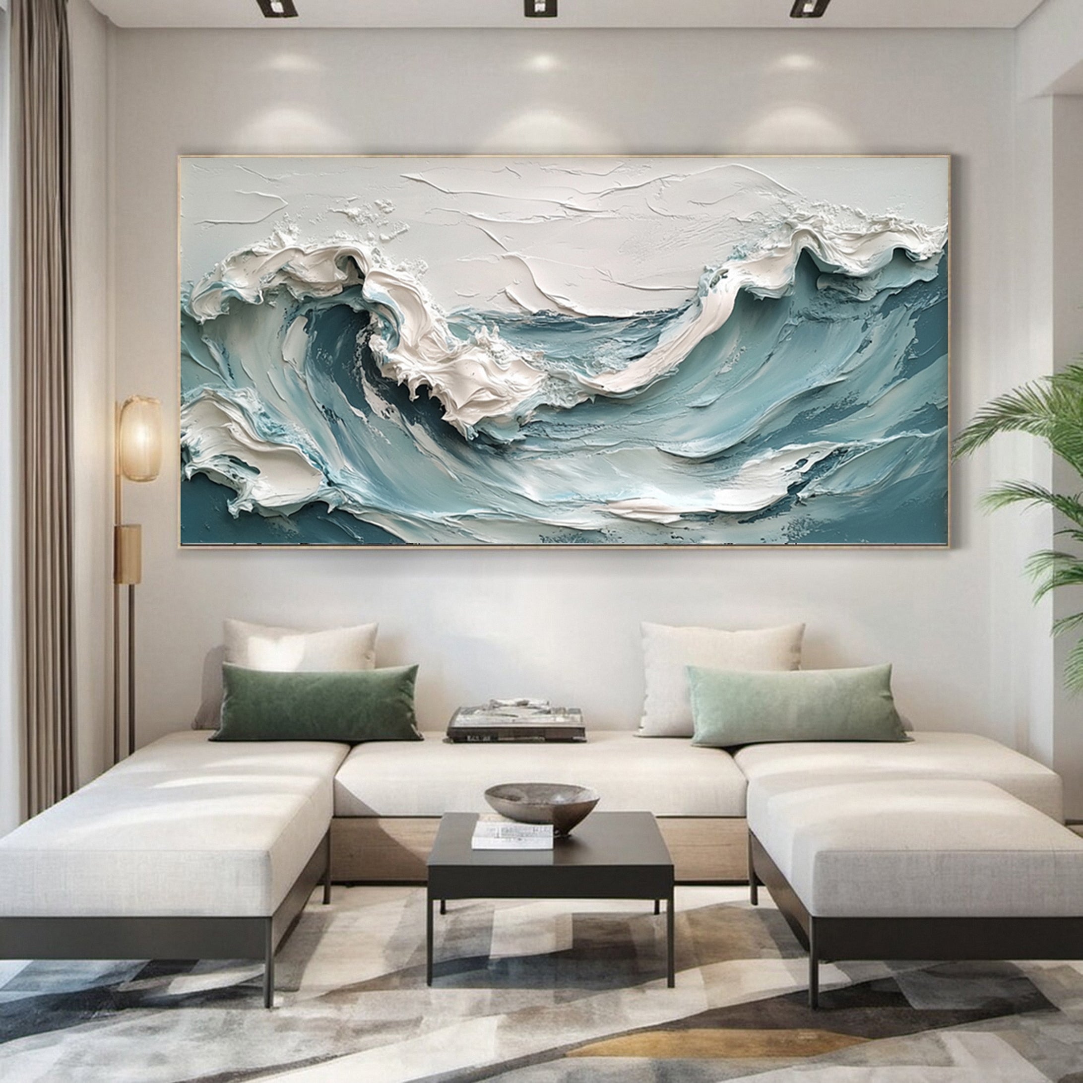 Marine Elegance Luxurious Blue Waves Oil Canvas for Modern Interiors #OP 010