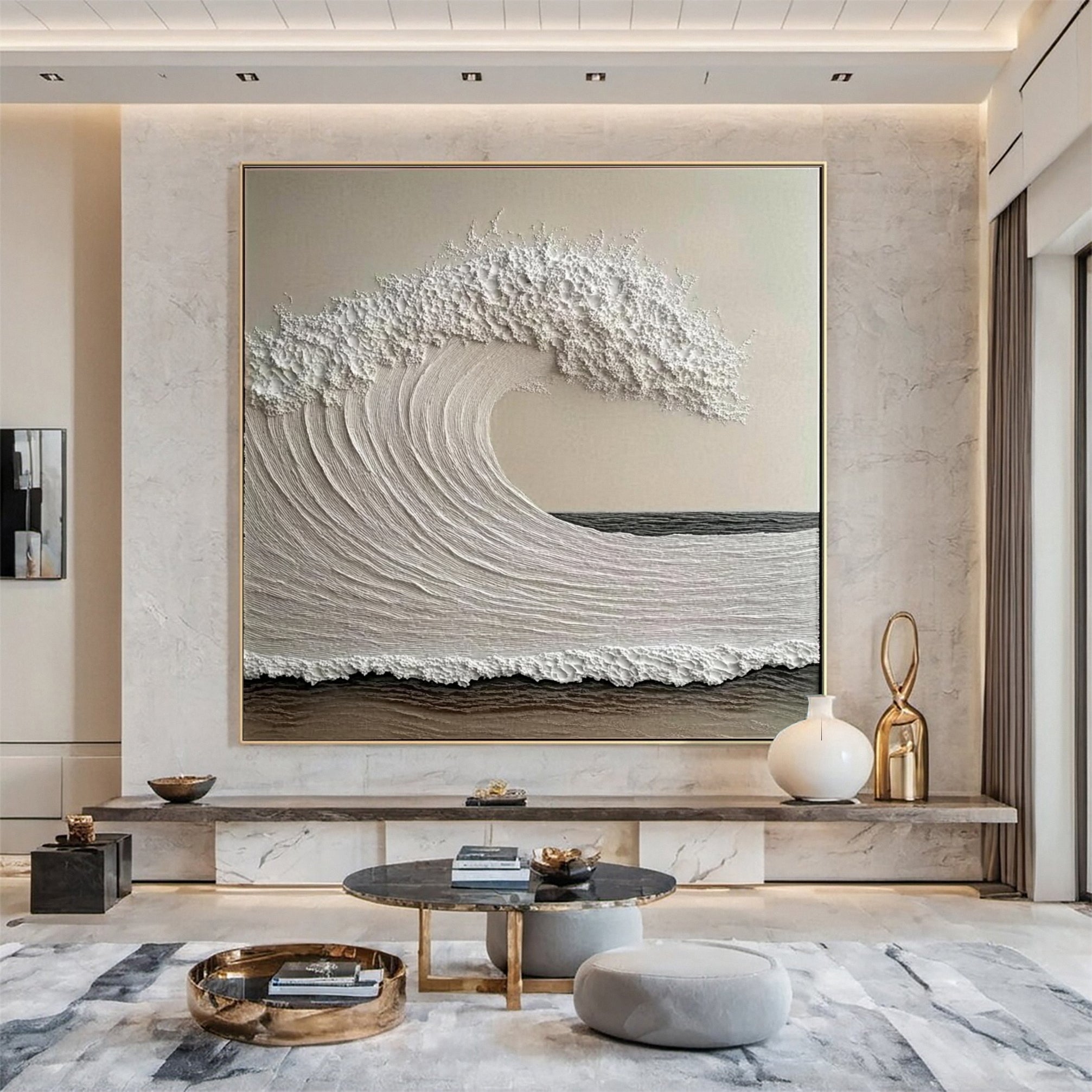 Luxury Ocean Wave Art with 3D Textured Finish for Upscale Homes #OP 035