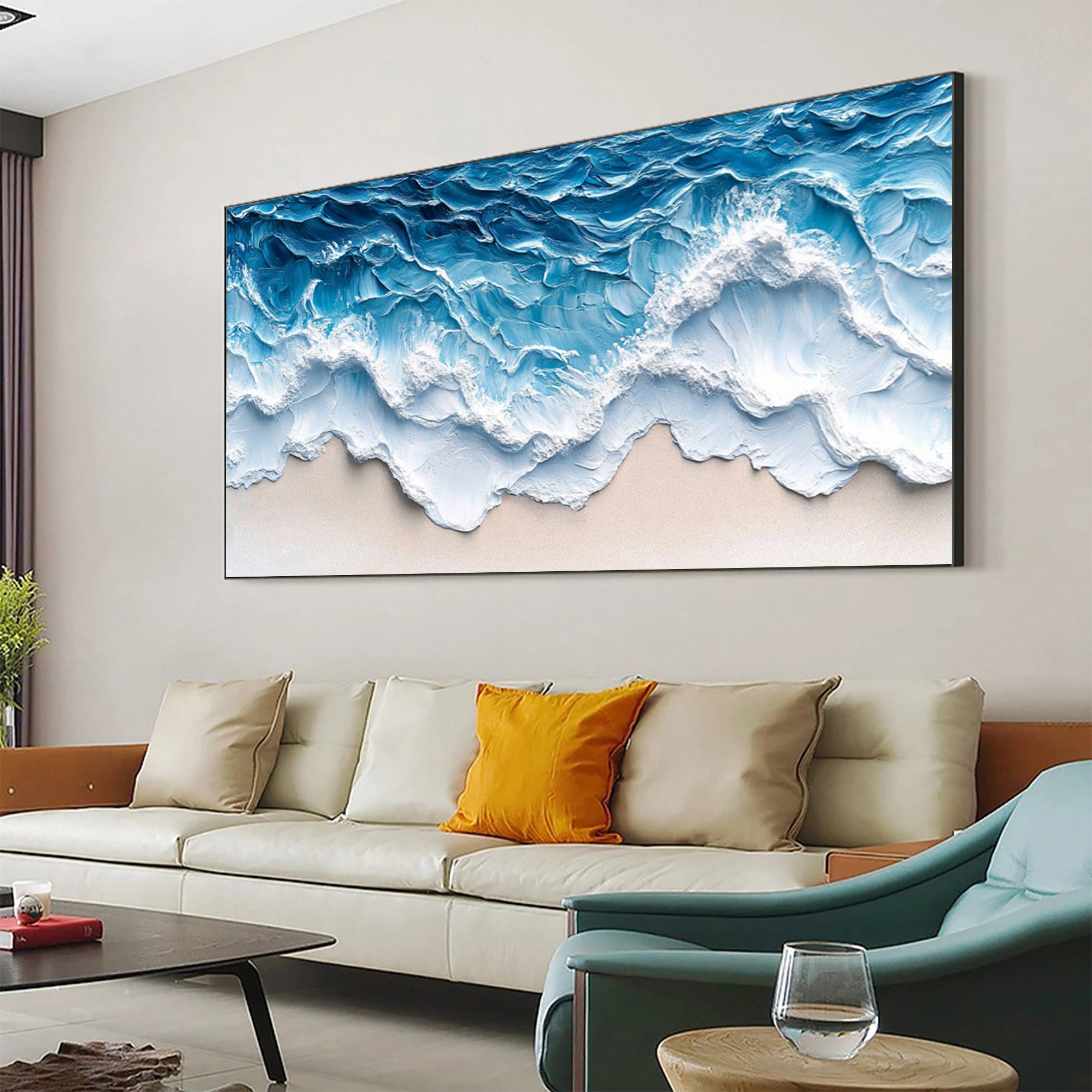 Large Abstract Seascape Canvas Textured Waves for Elegant Interiors #OP 023