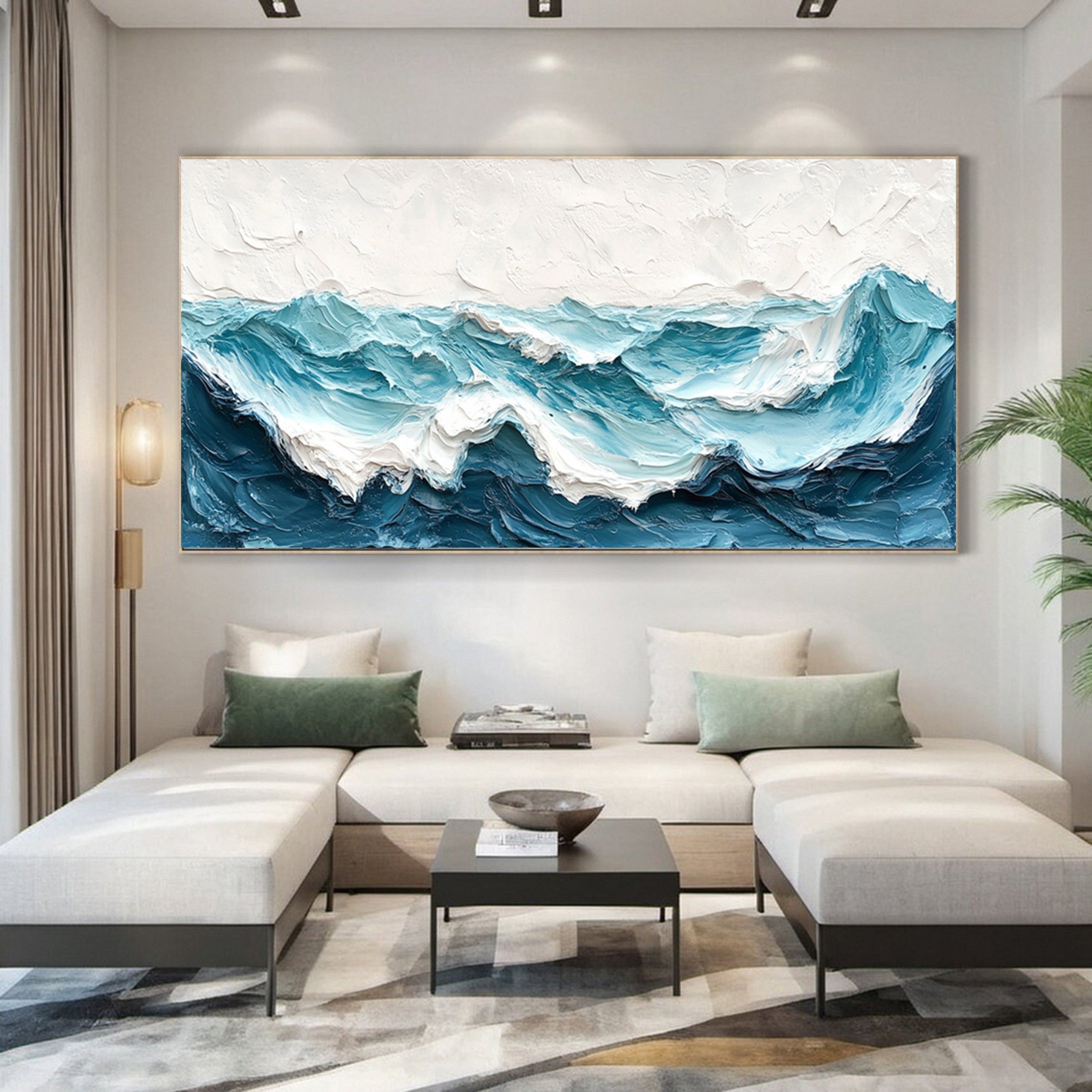 Large Abstract Seascape Canvas Textured Waves for Elegant Interiors #OP 021