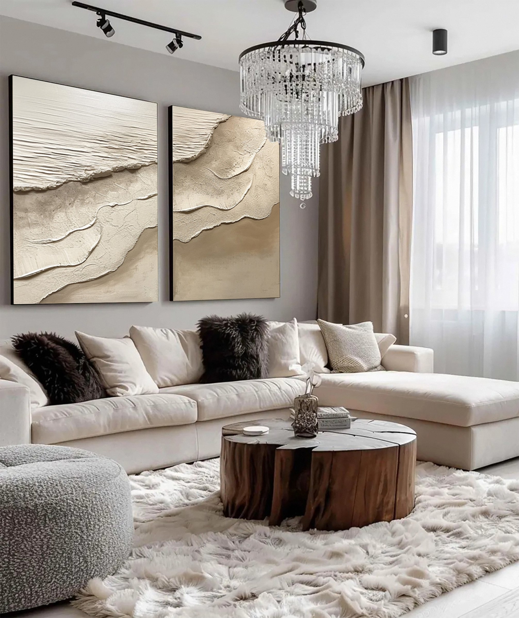 Contemporary Neutral Beach Art with Textured Sand and Water #BGA 301