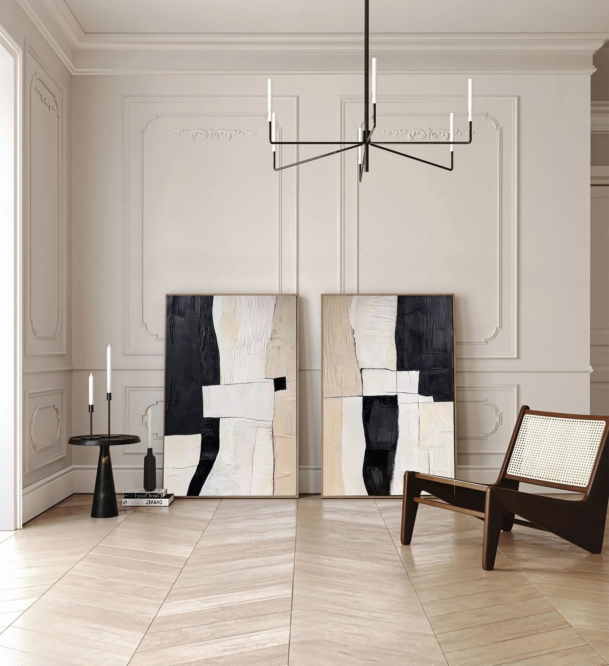 Modern Contrast Black & White Abstract Wall Art Set Of 2 #BWA 019