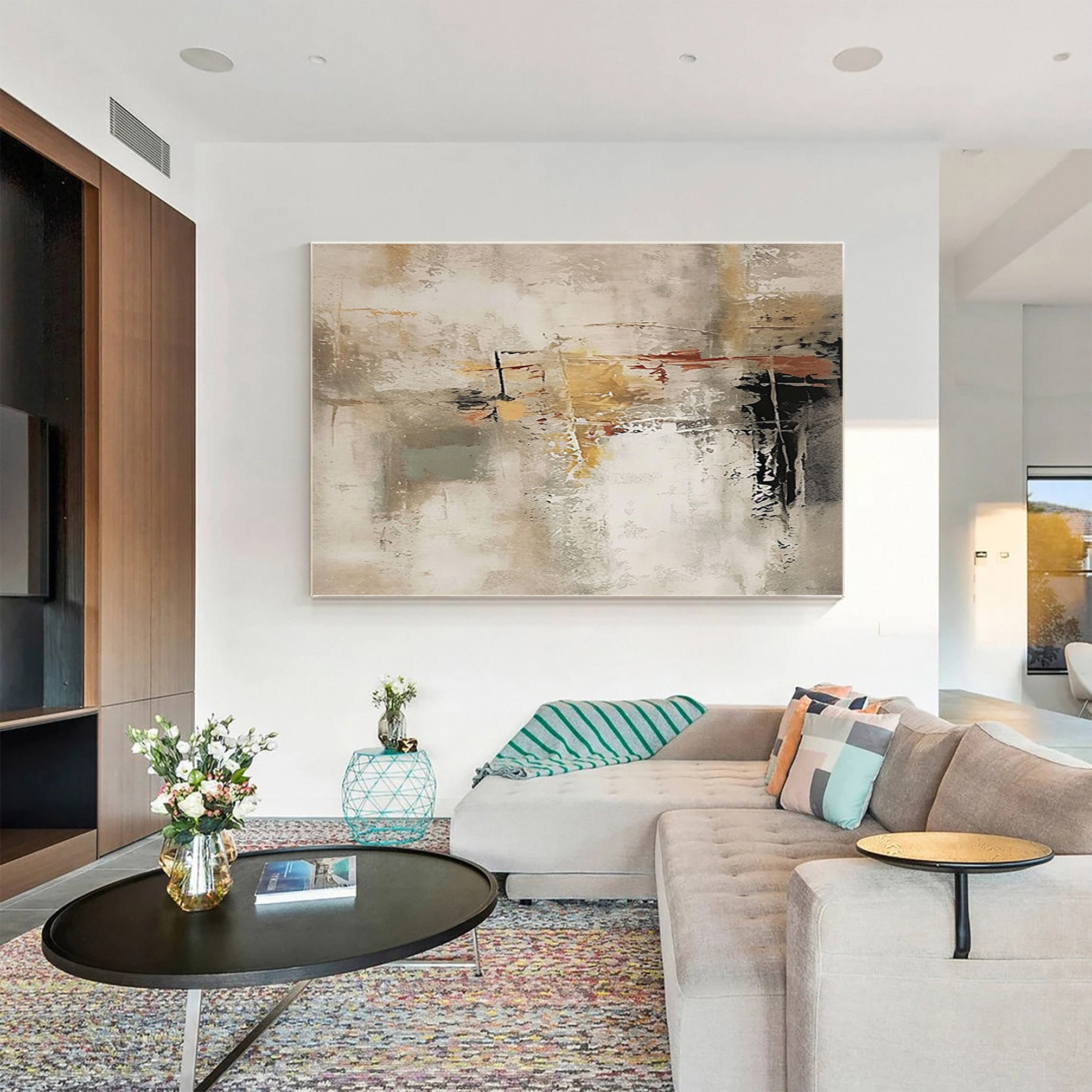 Large Neutral Painting with Texture and Imperfect Forms #BGA 302