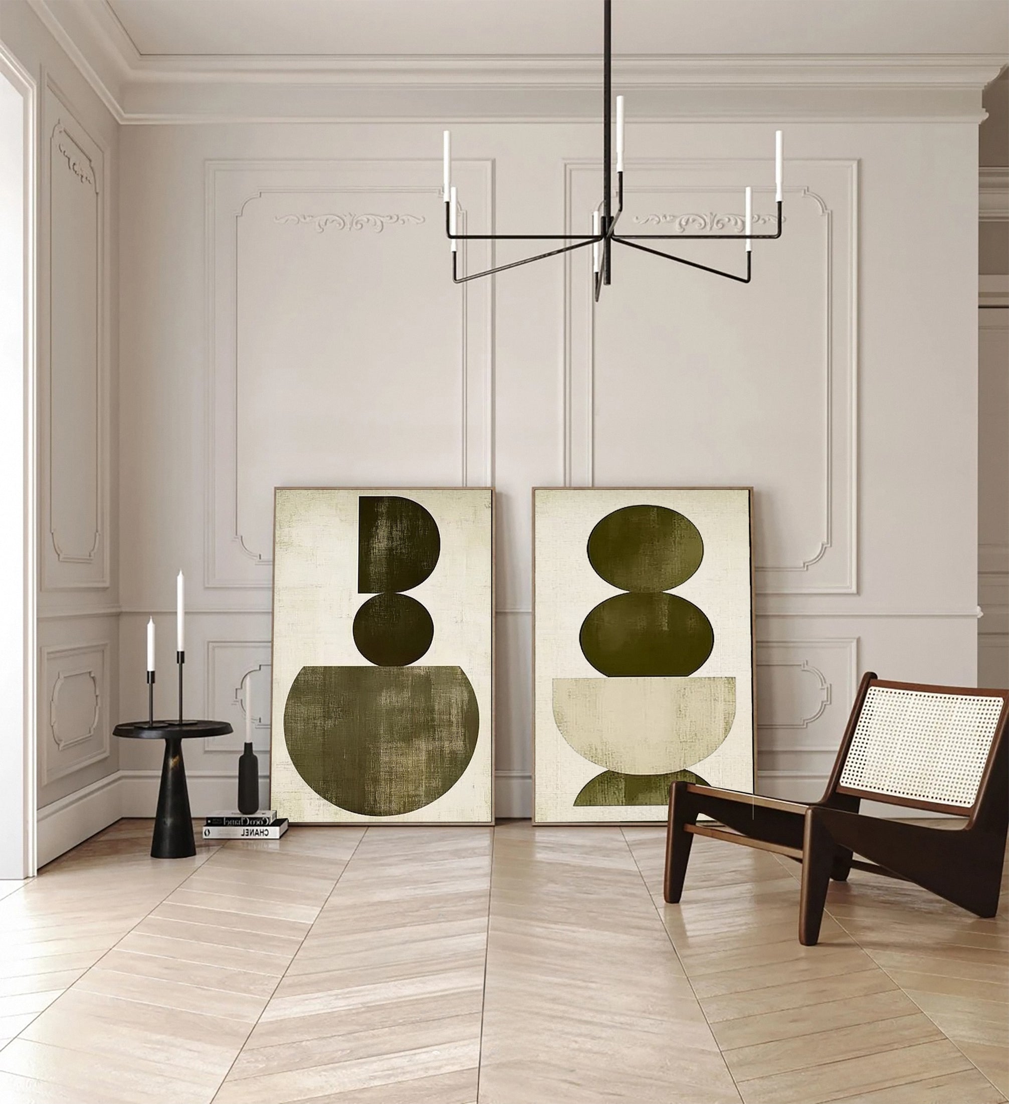 Large Wabi Sabi Geometric Abstract Canvas Art Set Of 2 #WS 051