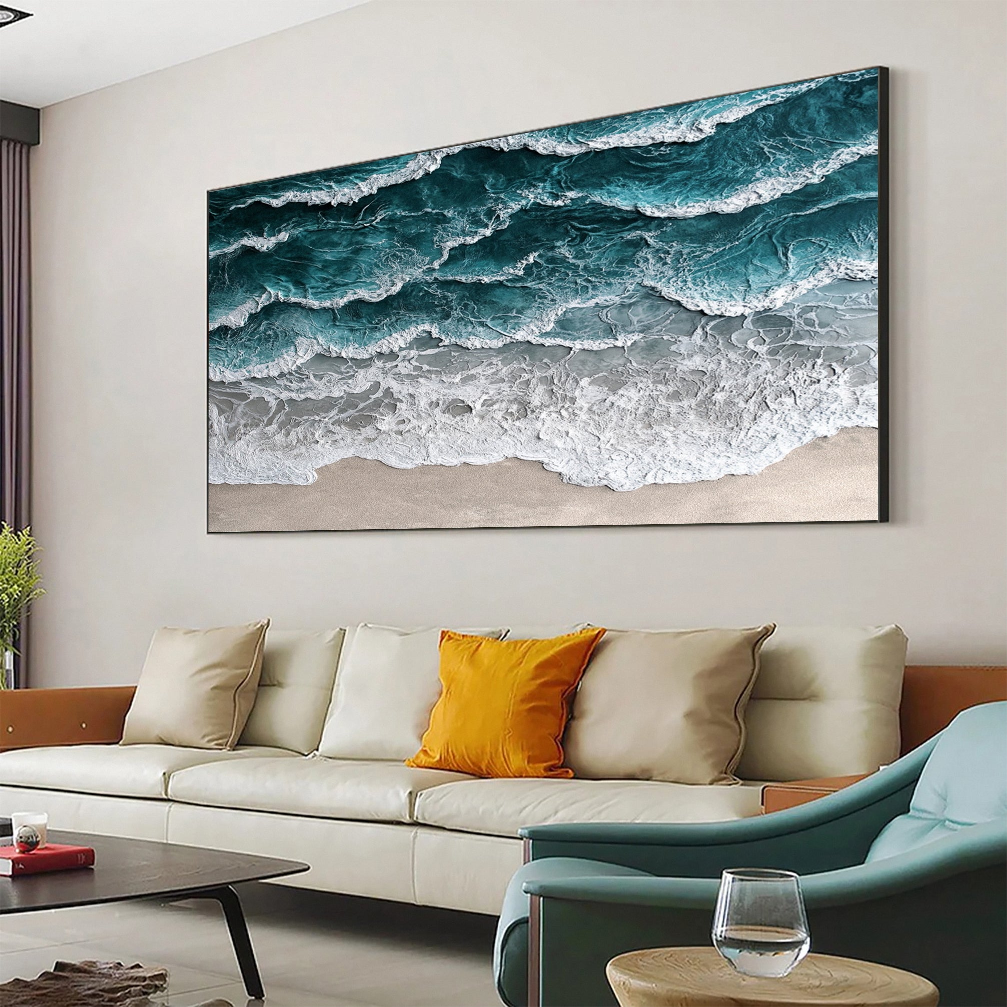 Large Abstract Seascape Canvas Textured Waves for Elegant Interiors #OP 024