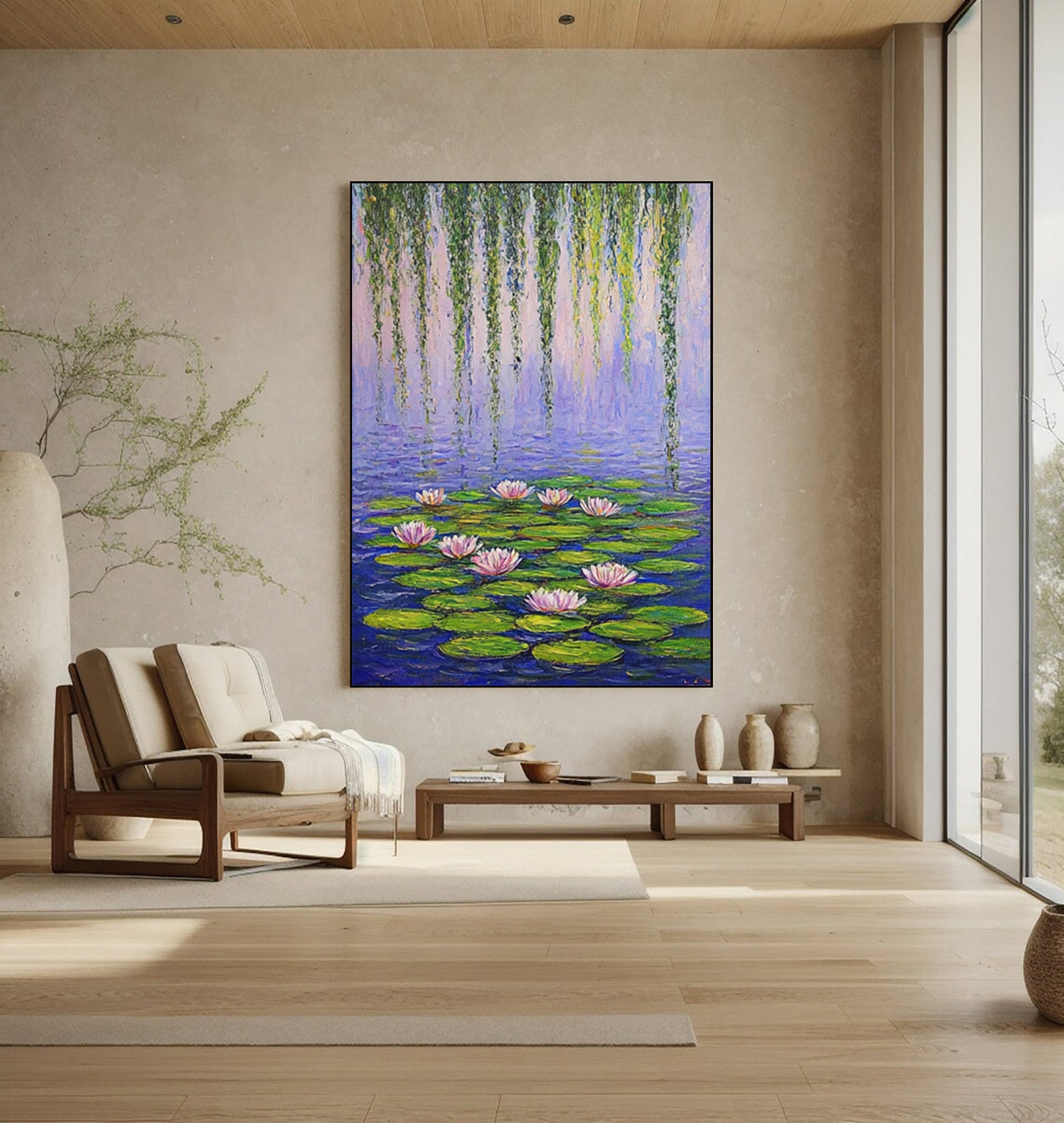Modern Painting Recalling Monet's Tranquil Water Lily Scenes #BGA 364