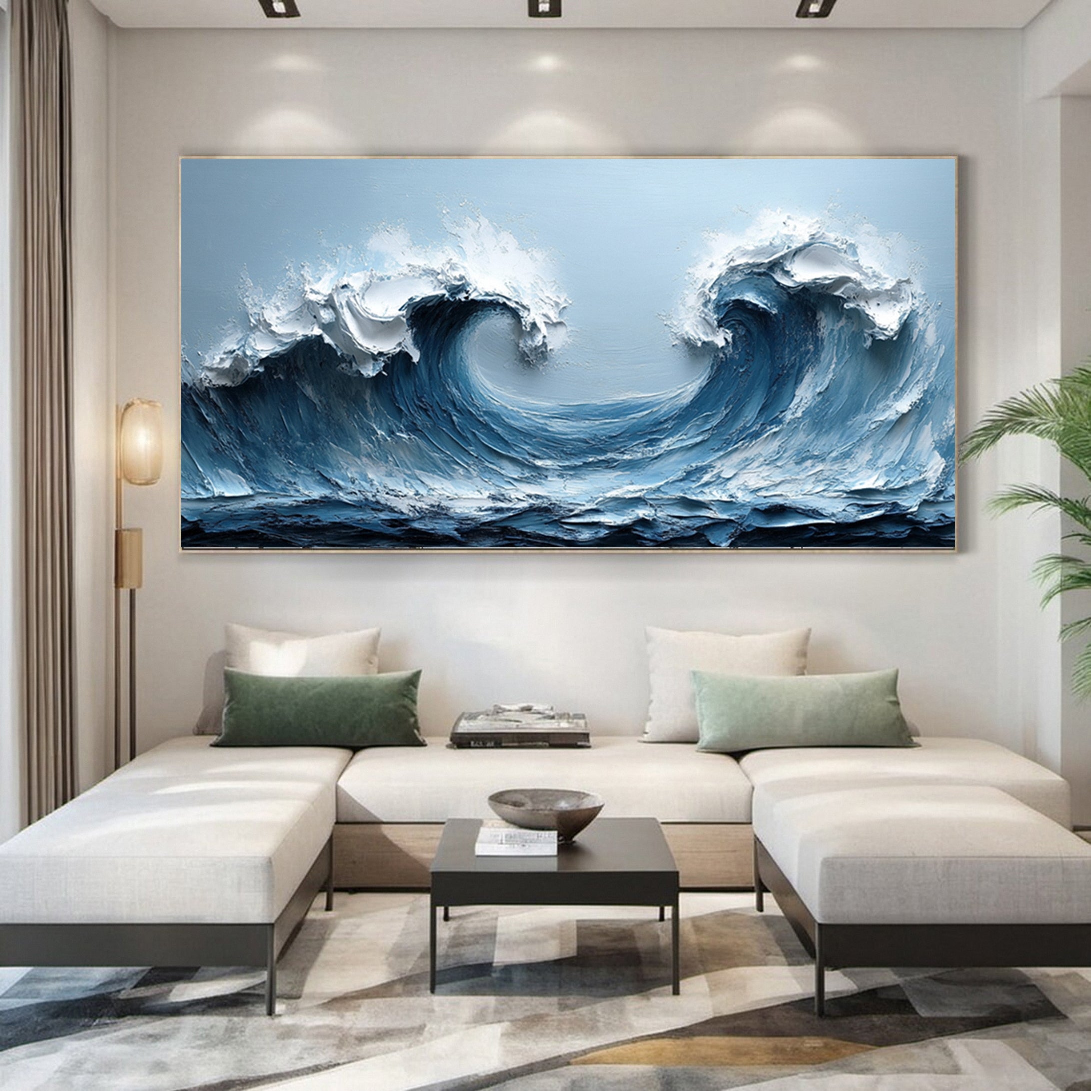 Large Abstract Seascape Canvas Textured Waves for Elegant Interiors #OP 019