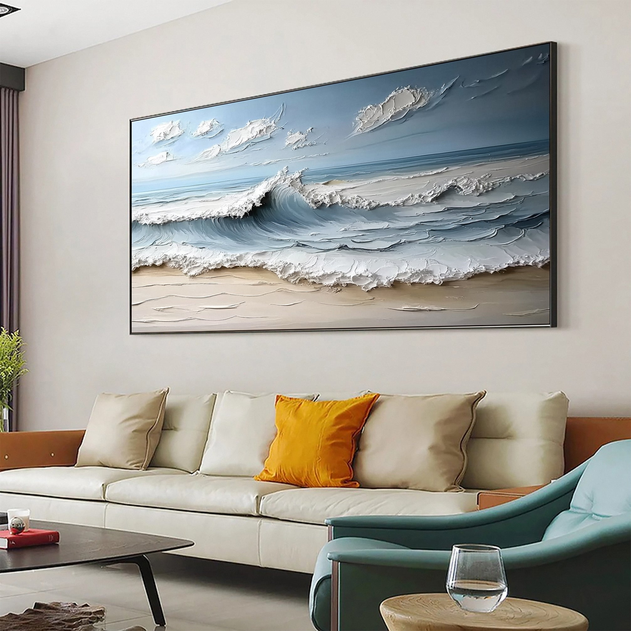 Large Abstract Sea Waves Artwork for Contemporary Wall Decor #OP 013