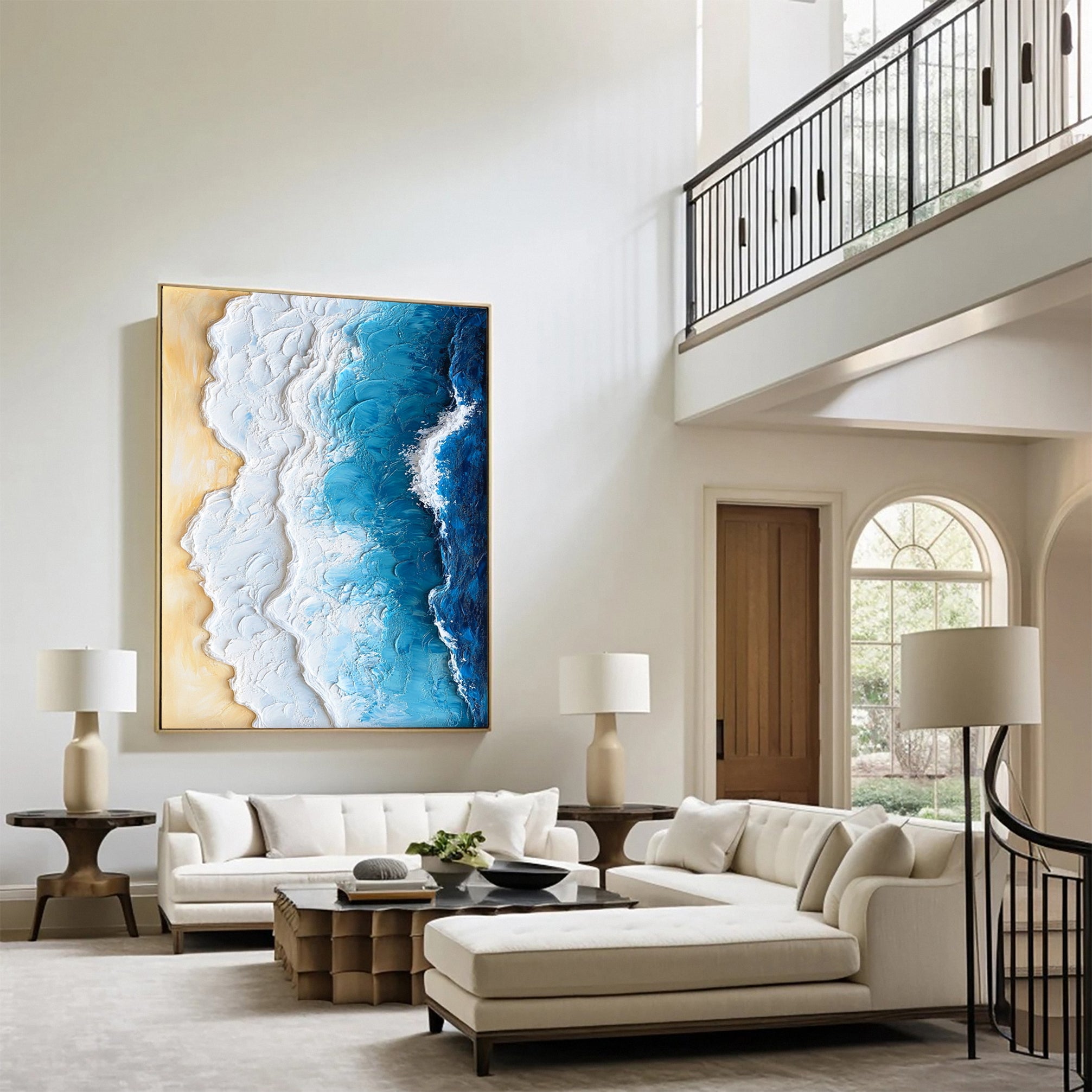 Large Textured Ocean Wave Artwork for Sophisticated Interior Design #OP 028