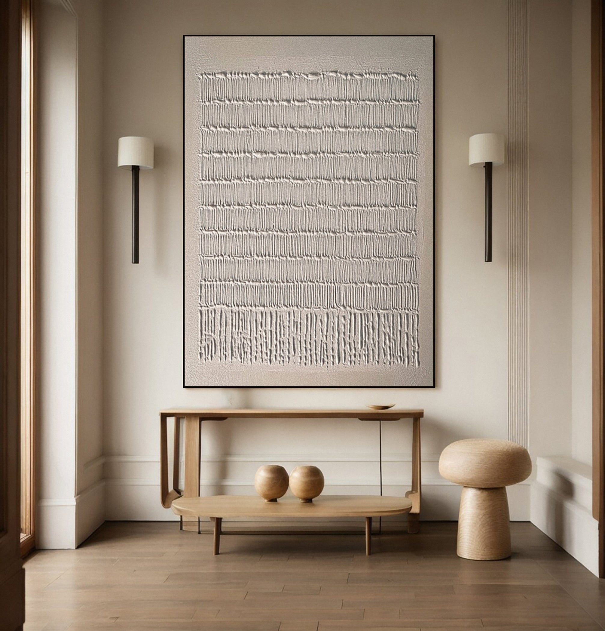 Contemporary Neutral Painting with Repeated Vertical Impasto #BGA 307