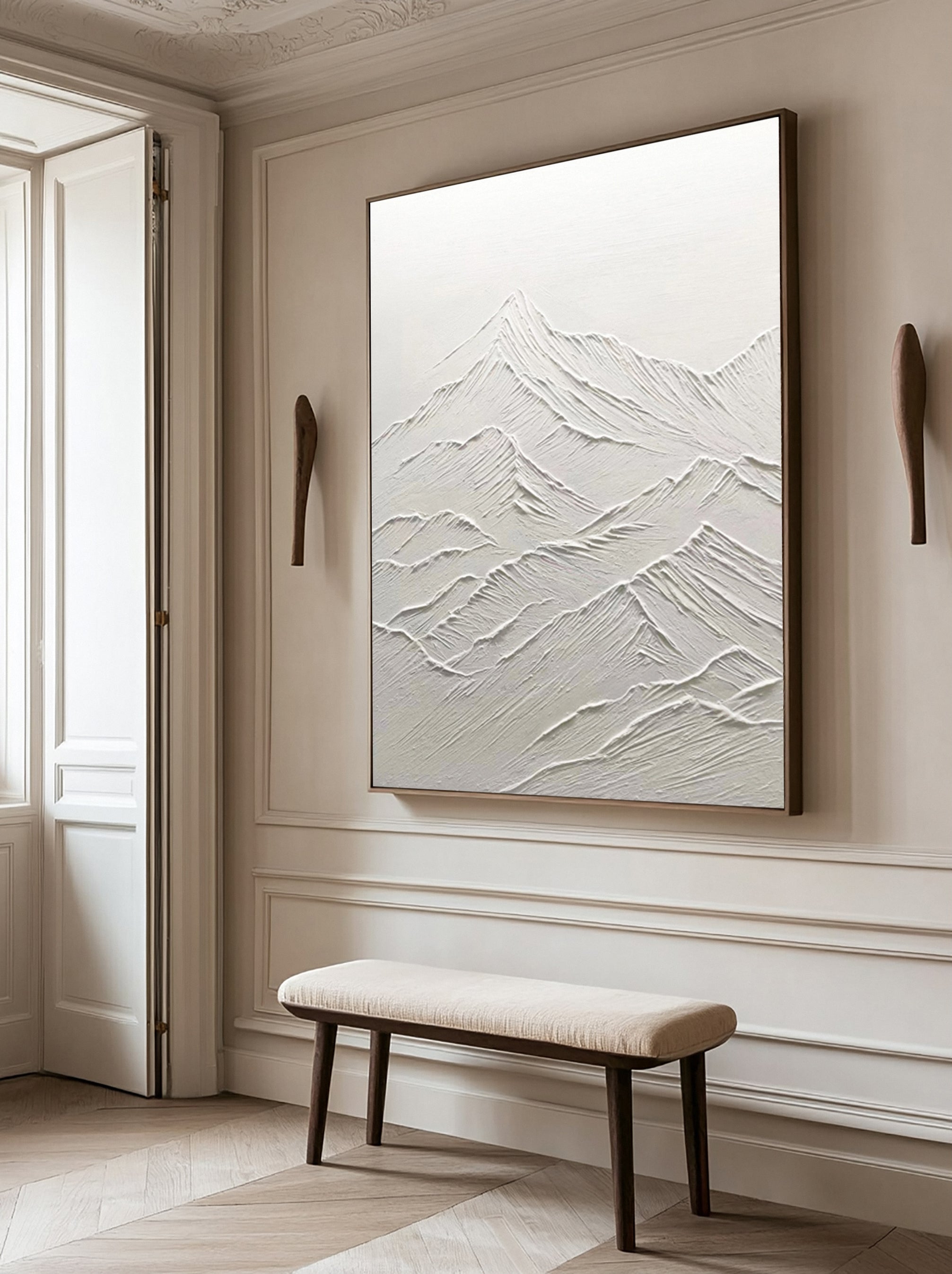 Modern Abstract Canvas with Textured White Ridges and Valleys #BGA 344