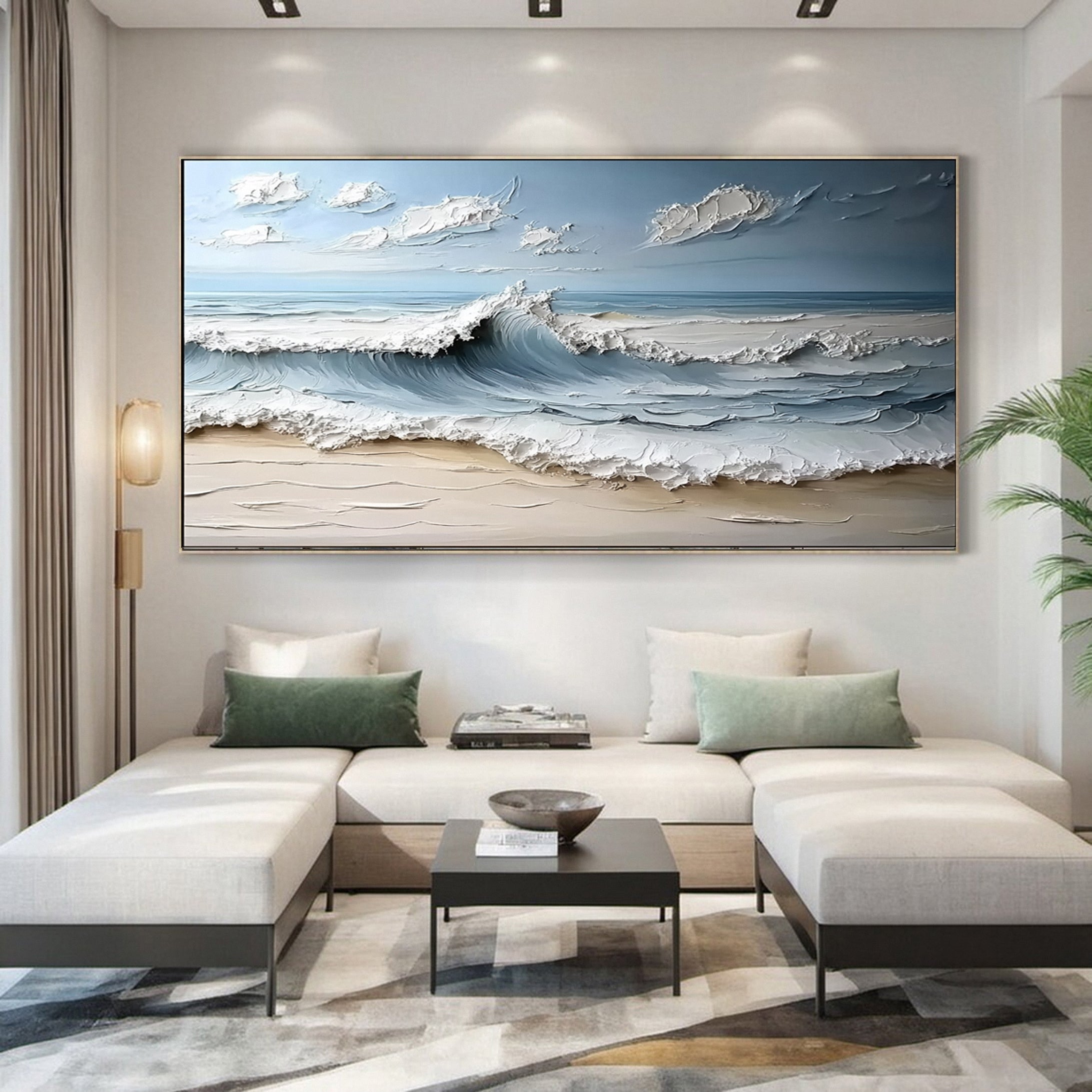 Large Abstract Sea Waves Artwork for Contemporary Wall Decor #OP 013