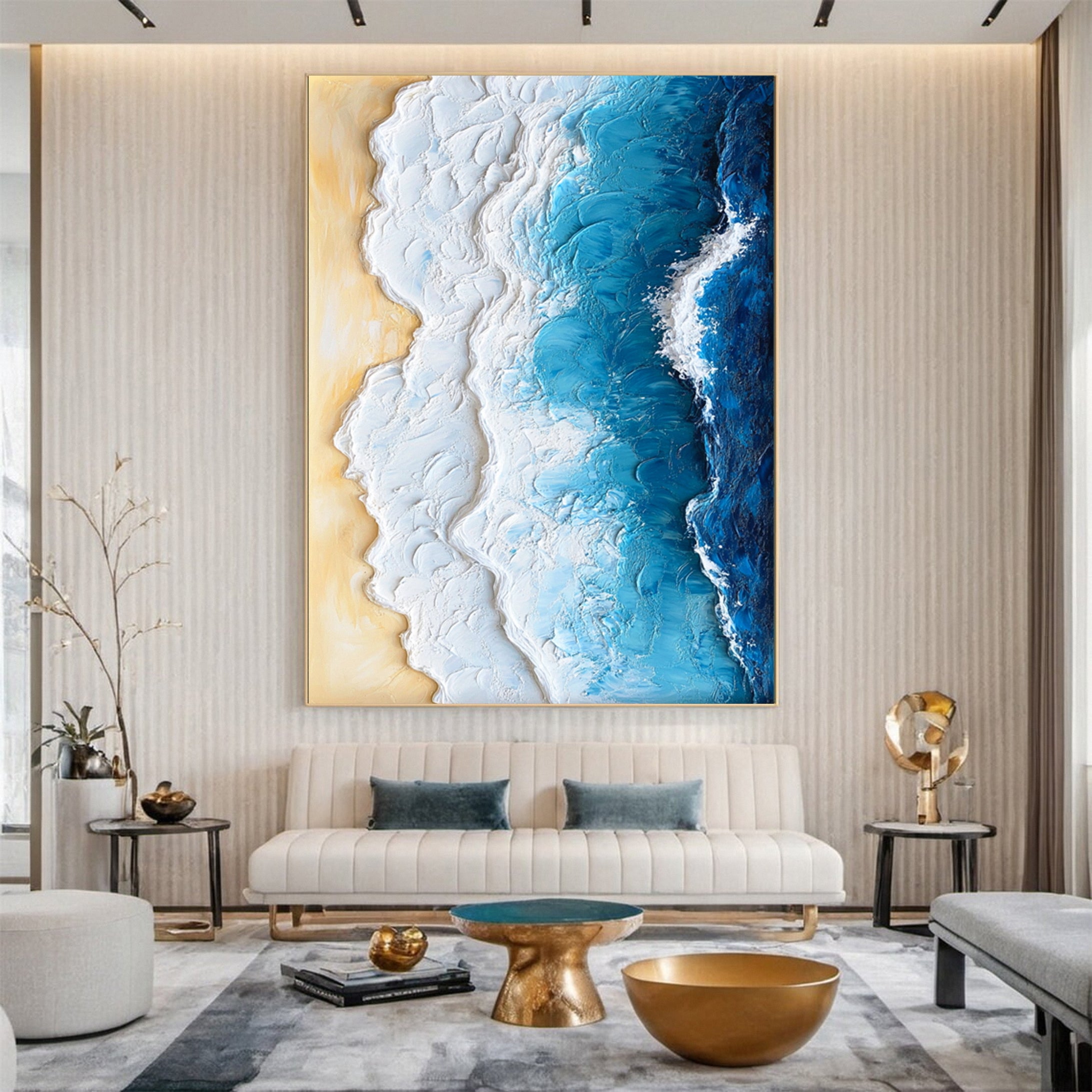 Large Textured Ocean Wave Artwork for Sophisticated Interior Design #OP 028
