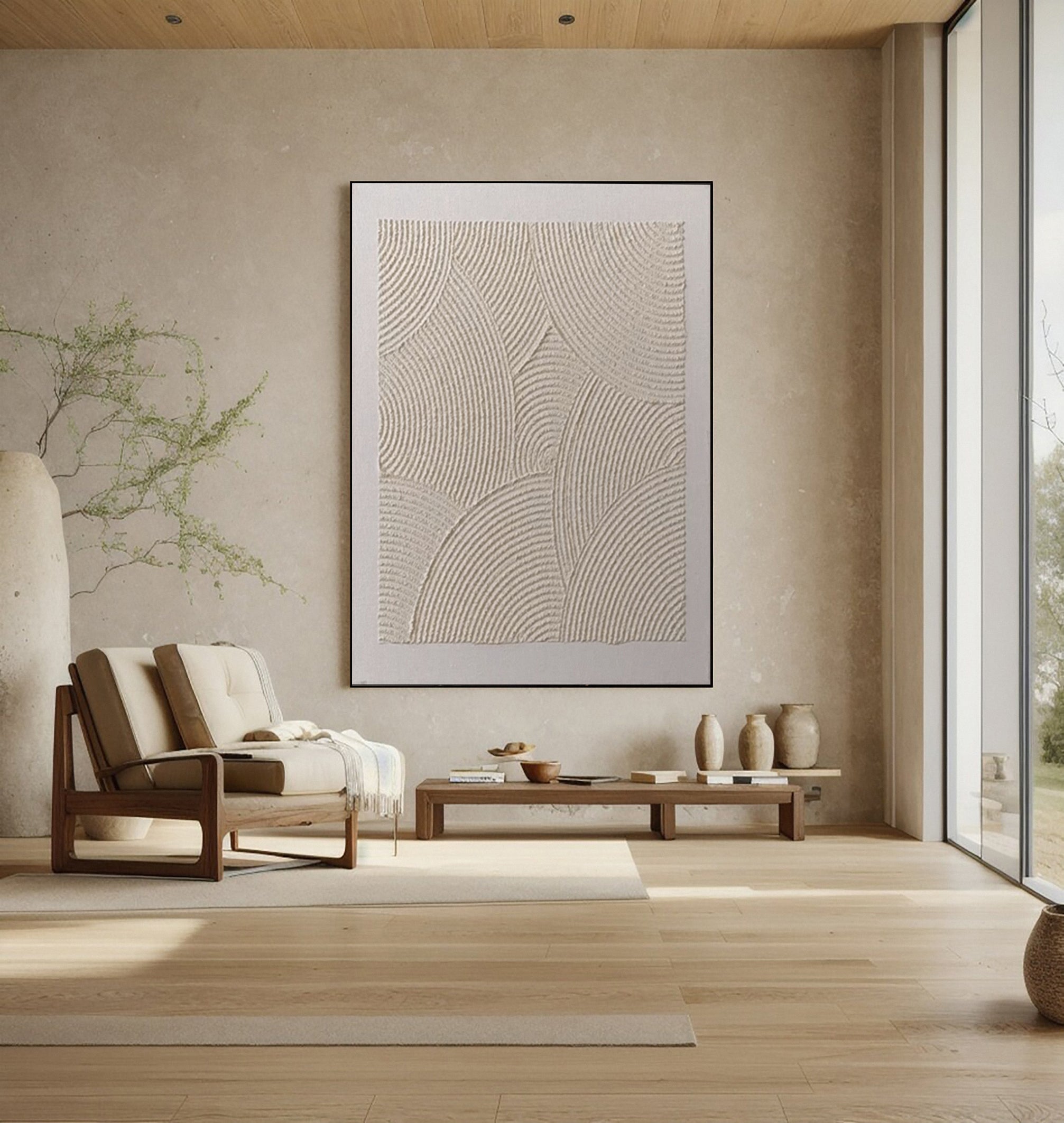 Minimalist Neutral Art with Textured Emanating Curves #BGA 315