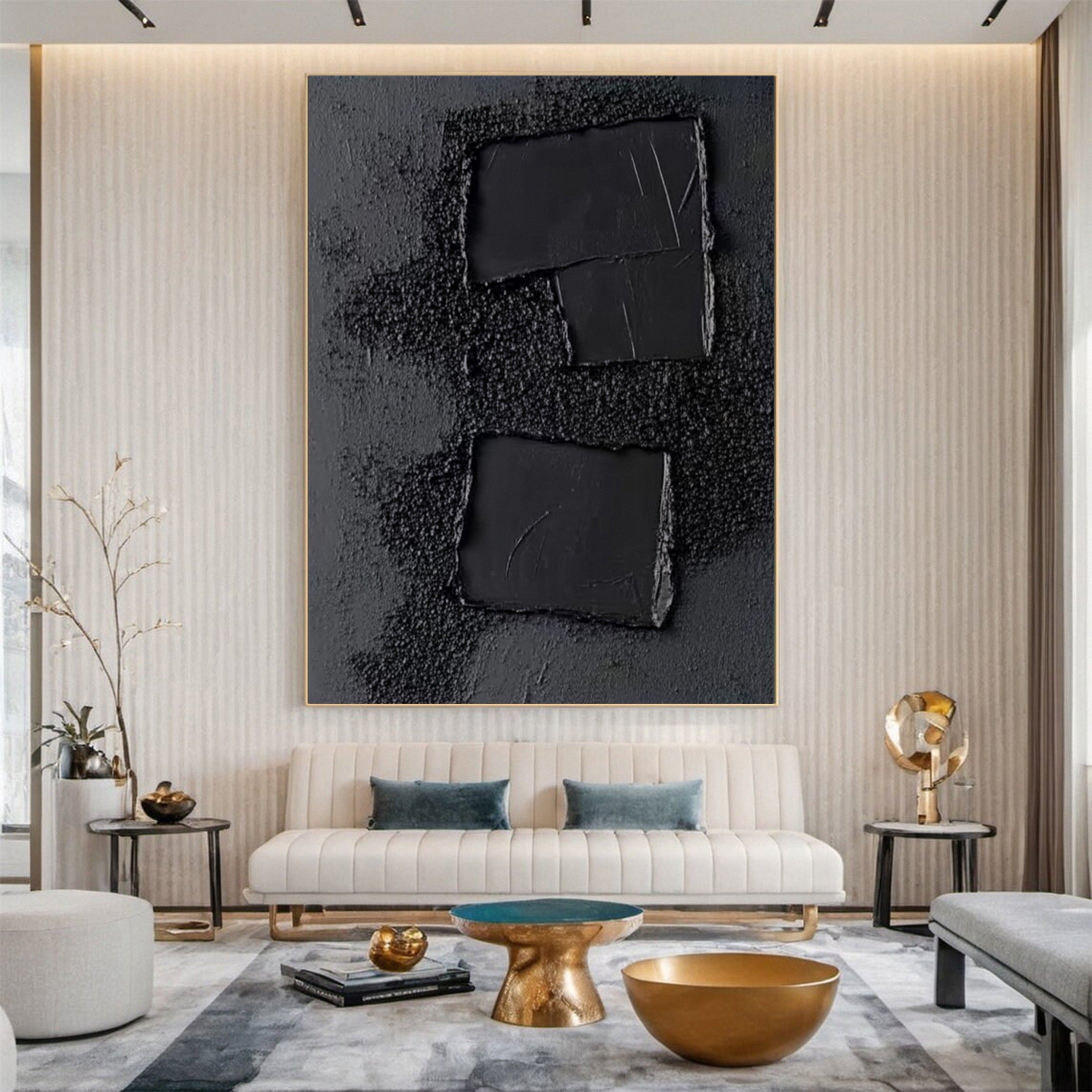 Monochrome Elegance Textured Black Abstract Wall Art #BM 126