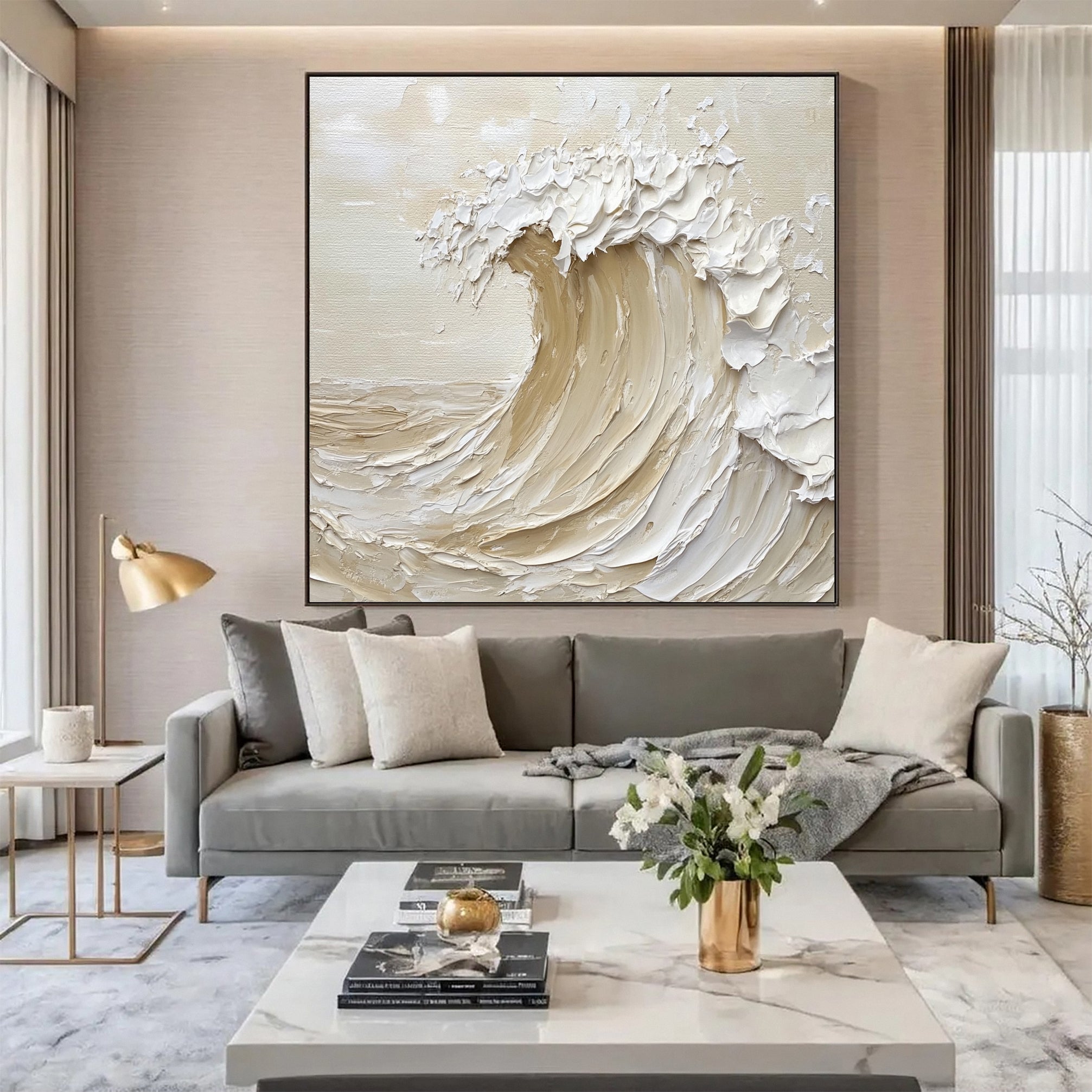 Luxury Ocean Wave Art with 3D Textured Finish for Upscale Homes #OP 037