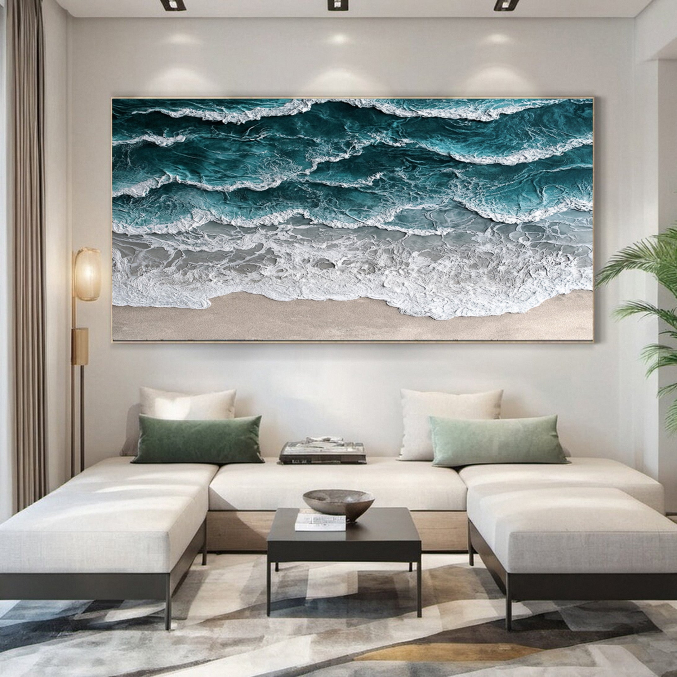 Large Abstract Seascape Canvas Textured Waves for Elegant Interiors #OP 024