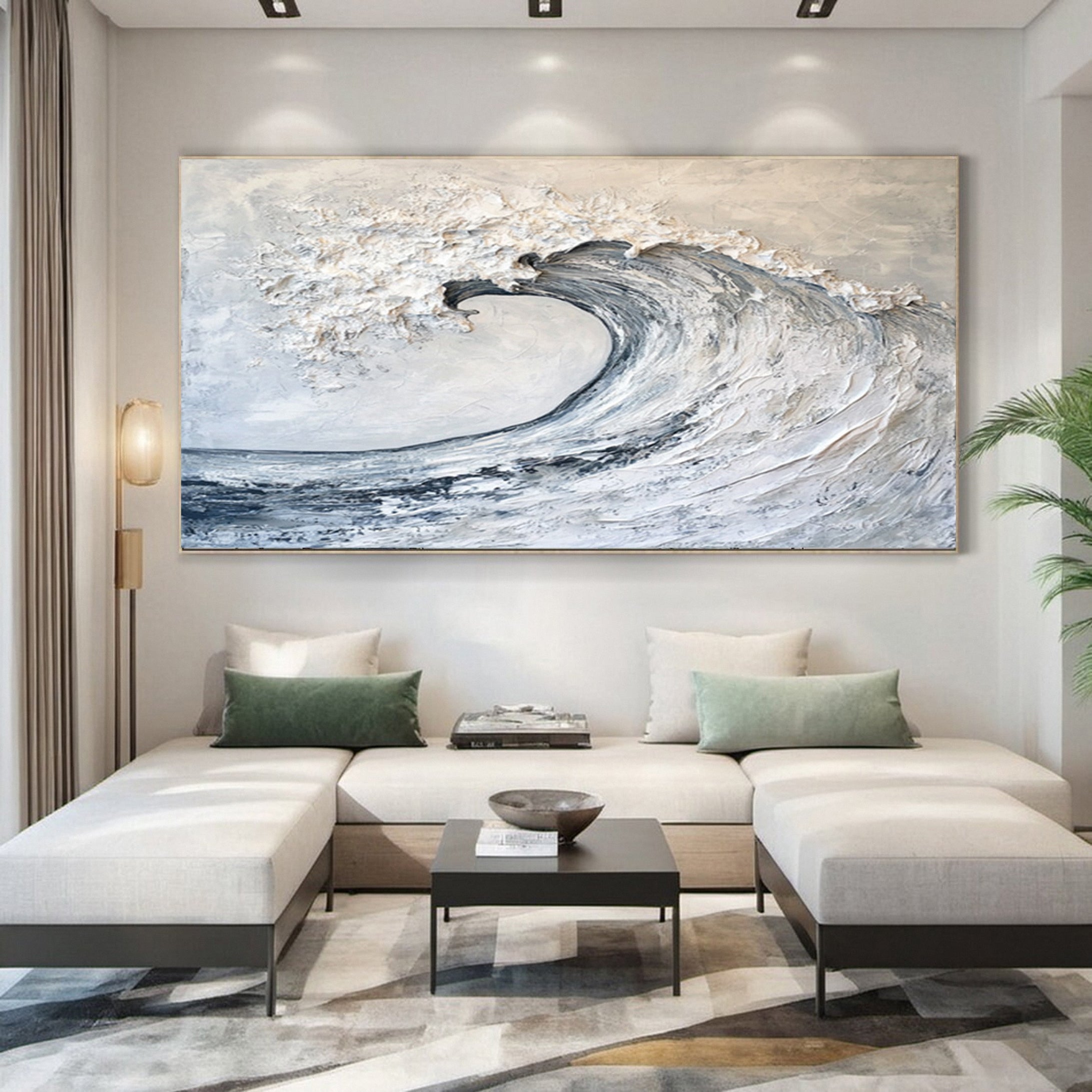 Large Abstract Sea Waves Artwork for Contemporary Wall Decor #OP 016