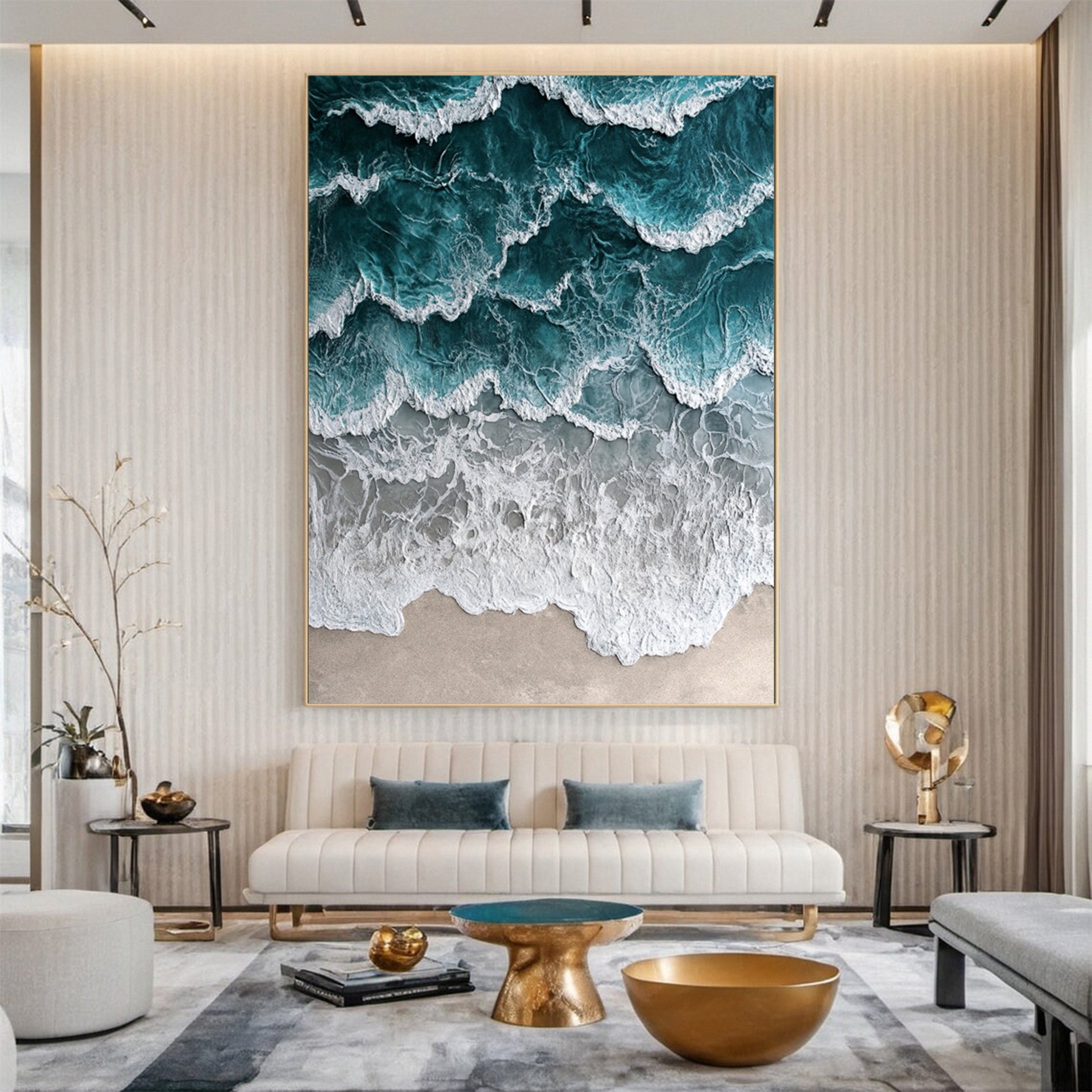 Large Abstract Seascape Canvas Textured Waves for Elegant Interiors #OP 026