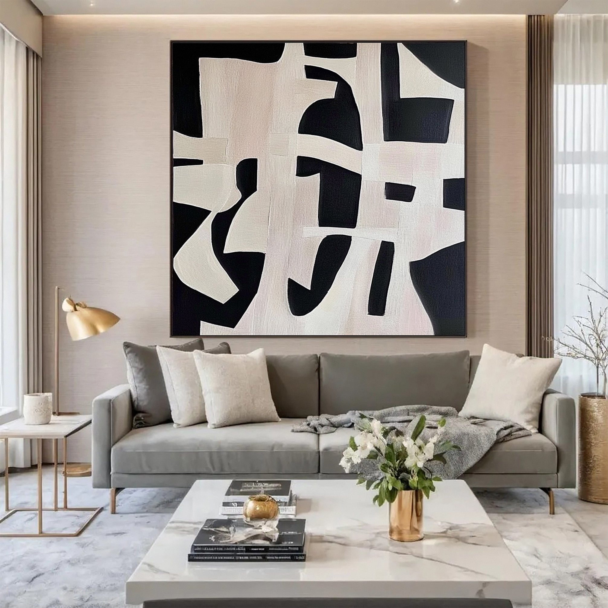 Monochrome Geometry Modern Art Canvas #BWA 016